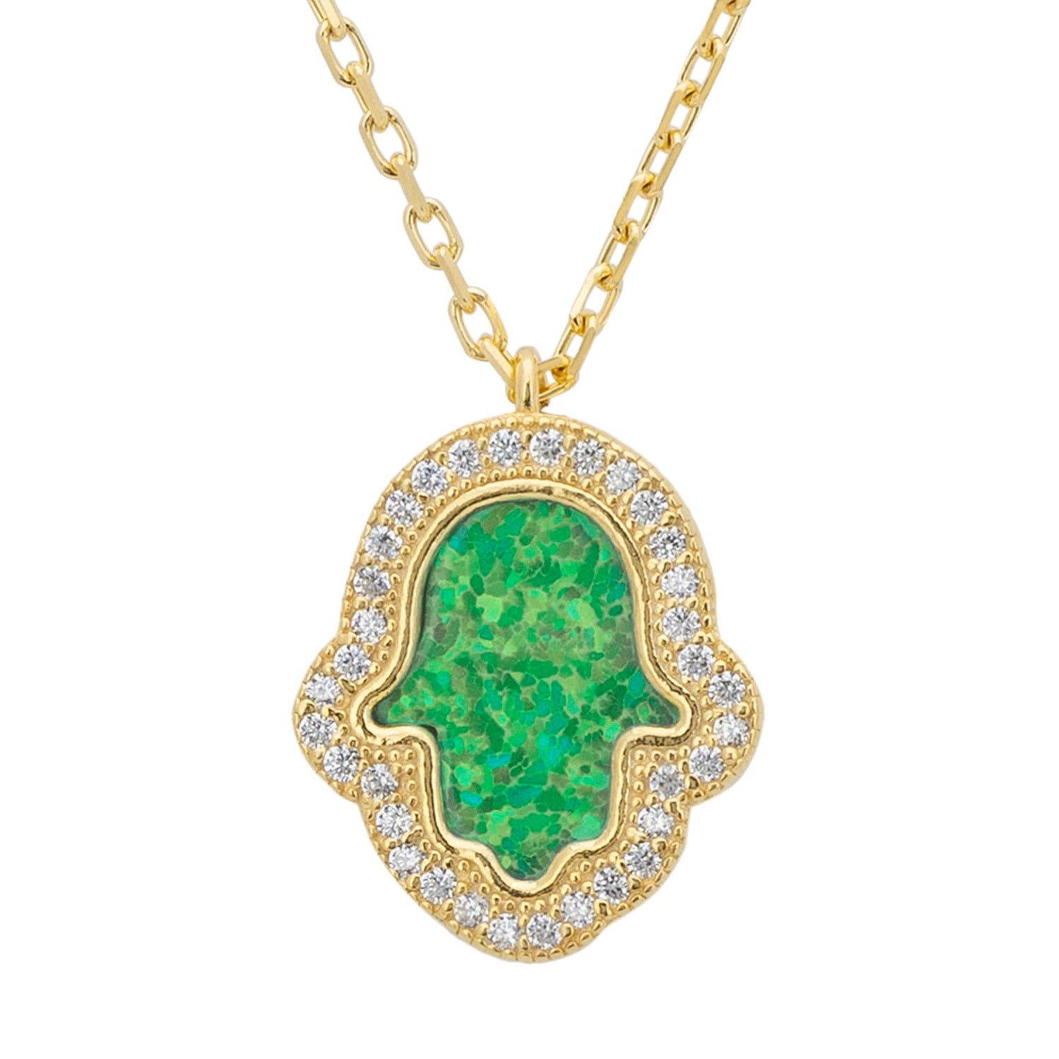 Latelita Women's White / Gold / Green Hamsa Opalite Green Necklace Gold
