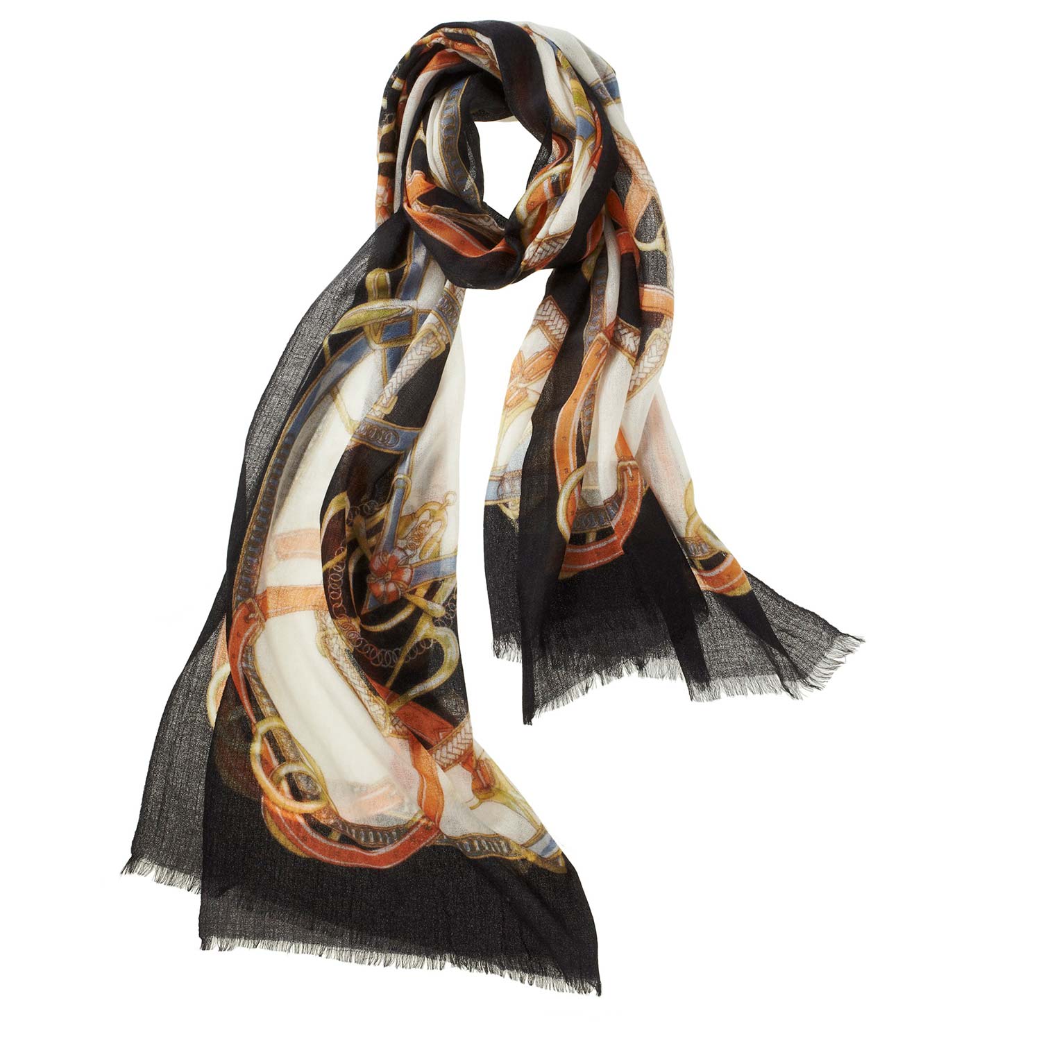 Women’s Black / Yellow / Orange Cinta Scarf - Black & Tangerine Alpine Cashmere