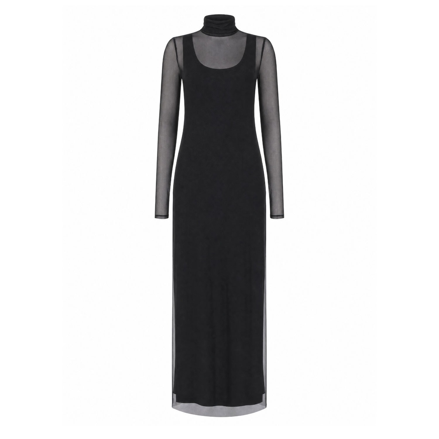 Eva Varro Women's Black Two In One Mock Long Sleeve Slit Dress