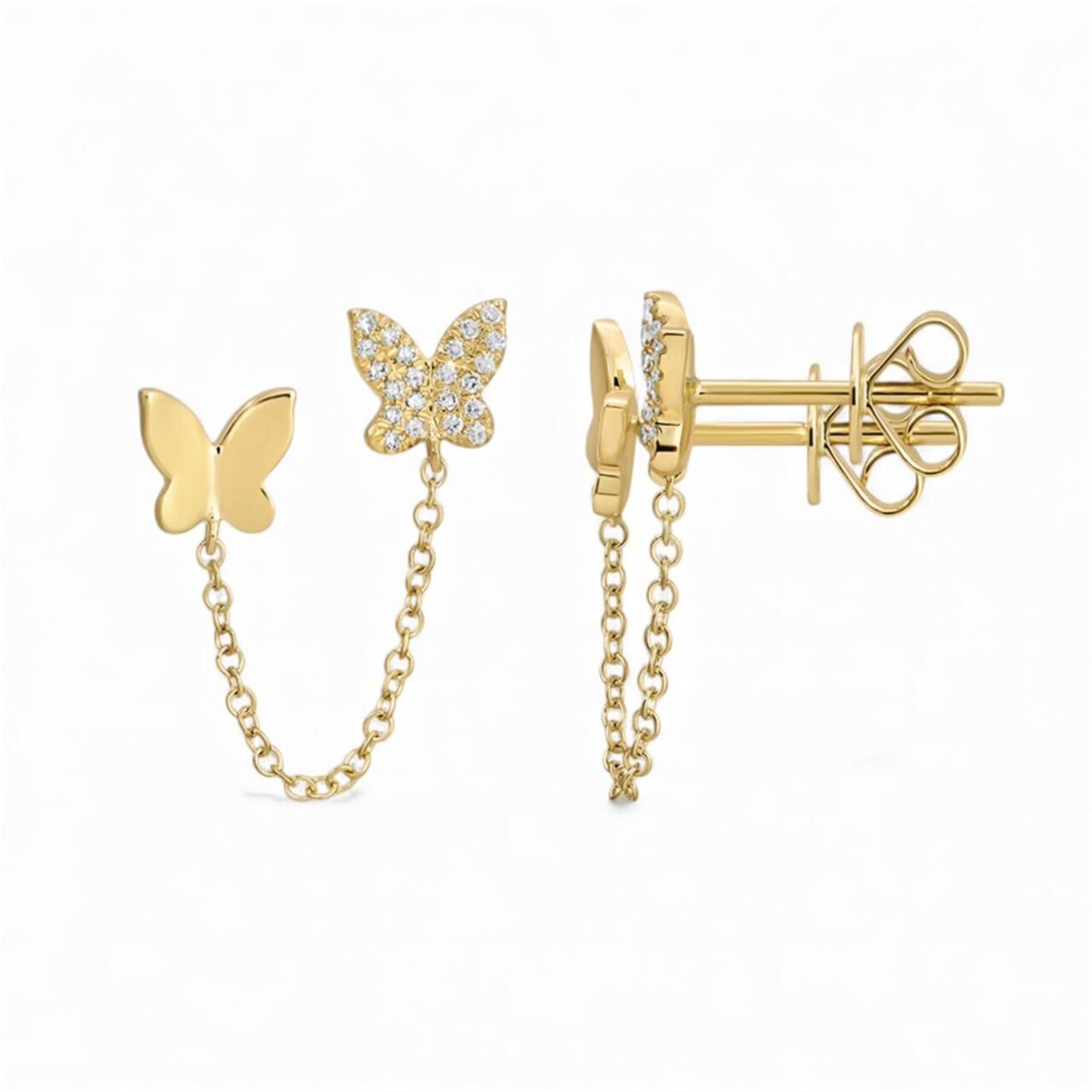 Neshi Designs Women's Yellow Butterfly Chain Stud Earrings In Gold