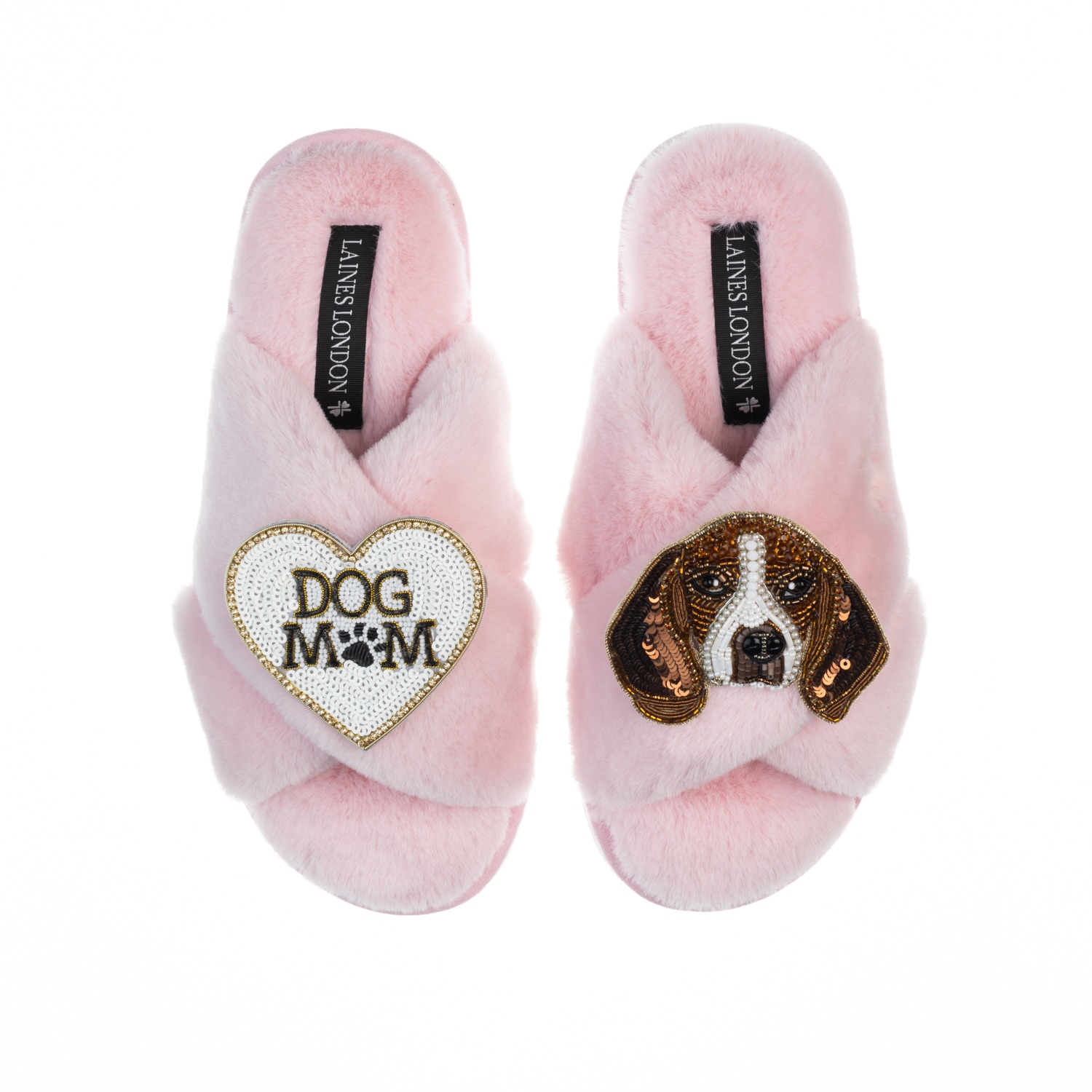 Laines London Women's Pink / Purple Classic Laines Slippers With Beagle & Dog Mum / Mom Brooches - Pink