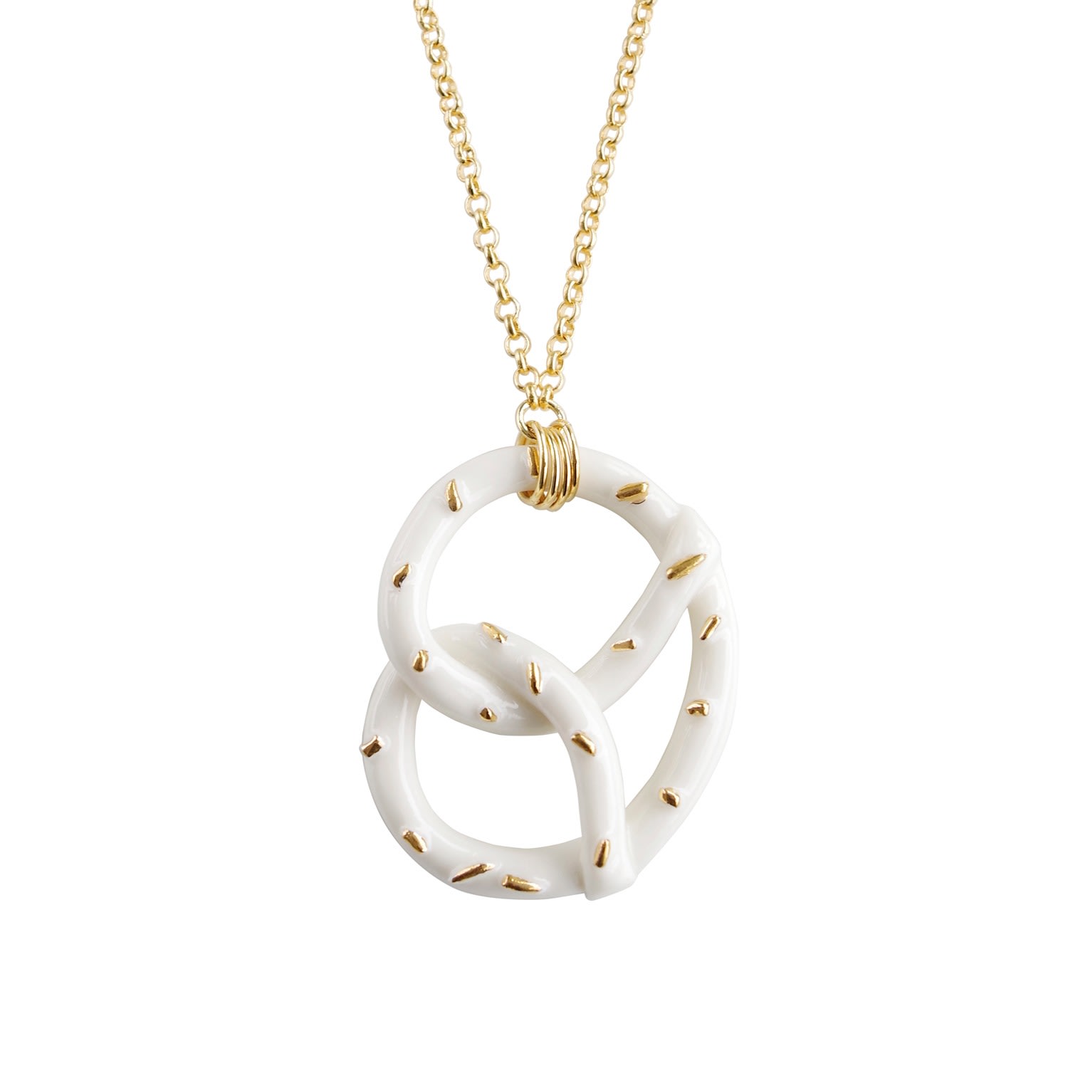 Women’s White / Gold Golden Salted Porcelain Pretzel Pendant Necklace Poporcelain