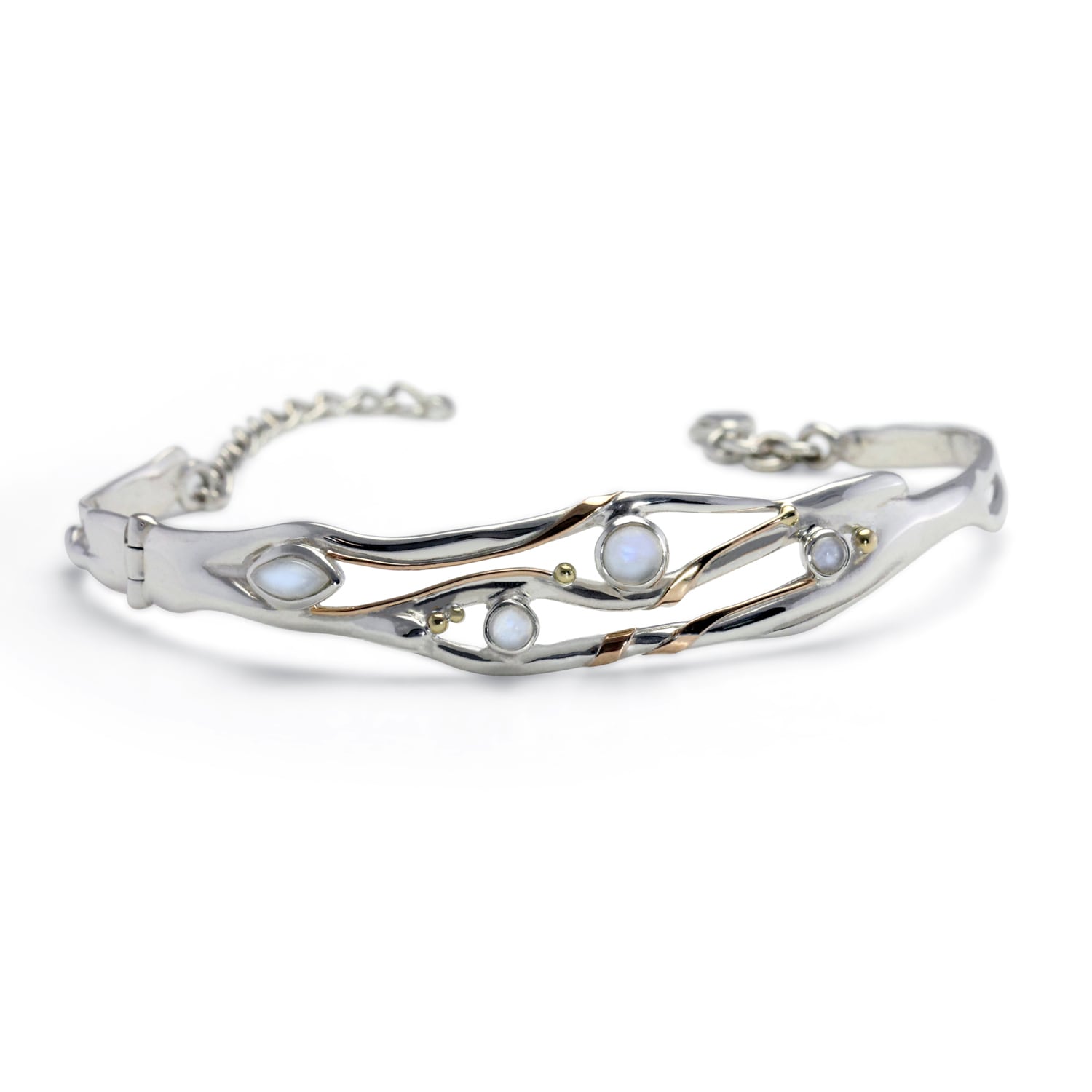 Isla Silver Women's Gold / Silver Rainbow Moonstone Silver Bangle
