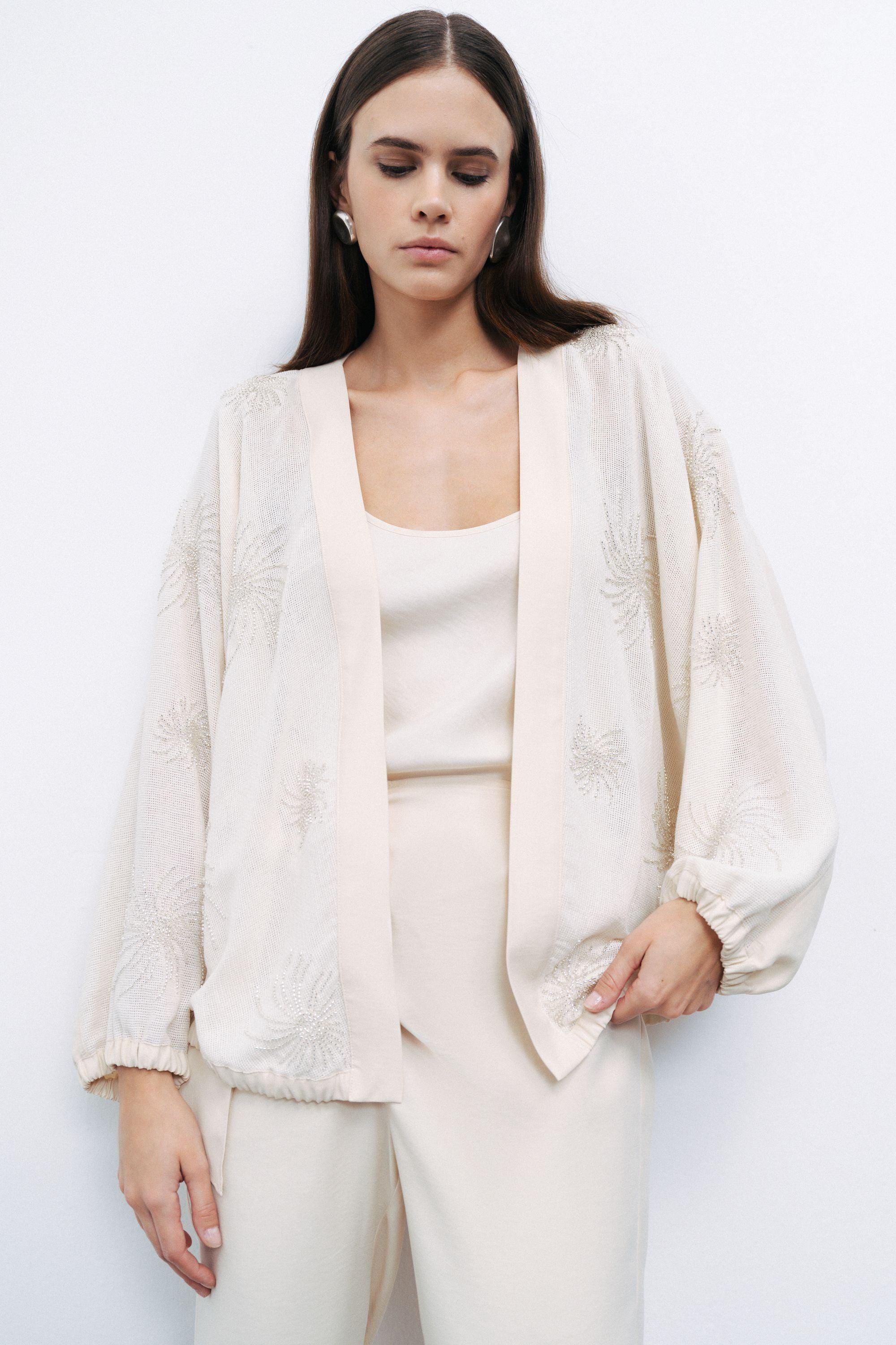 Nocturne Beaded Embroidered Jacket With Batwing Sleeves