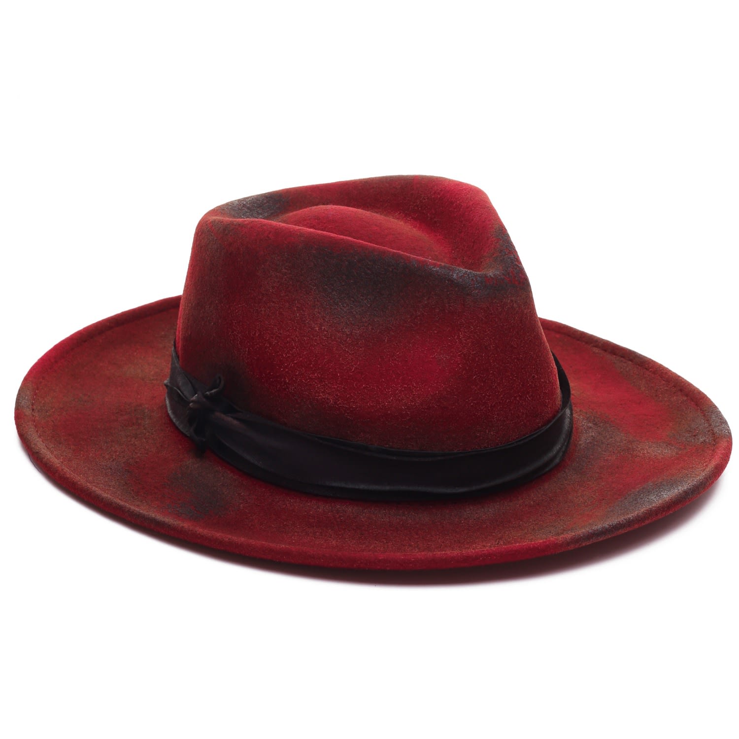 Women’s Red Felt Fedora With Unique Handmade Burning Texture Extra Small Justine Hats