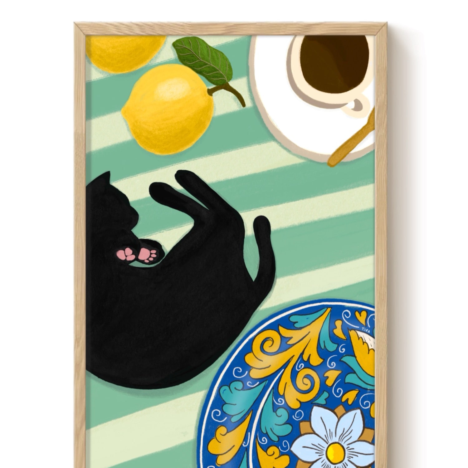 The Paper Tail Coffee And Lemons - Cat Art Print - Medium