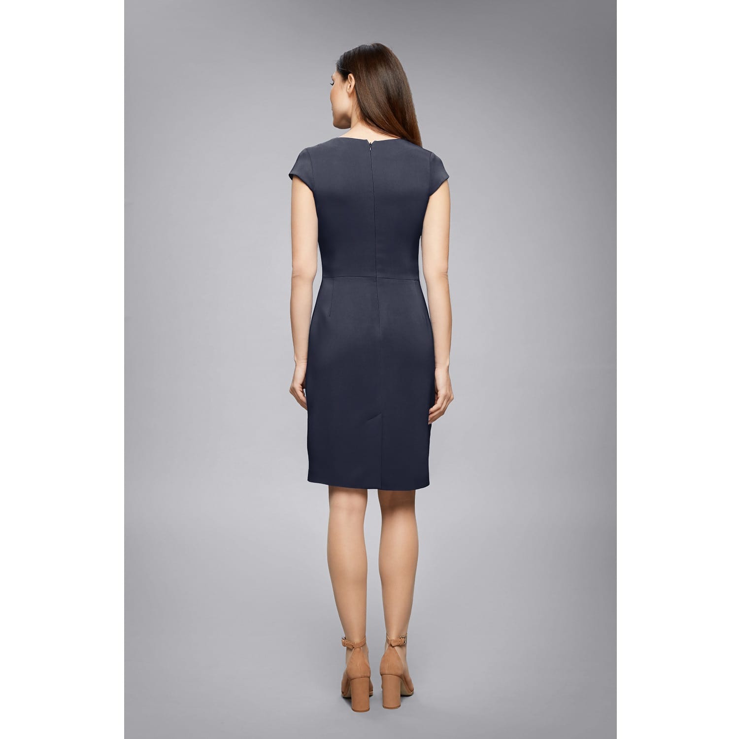 Mariana Midnight Blue Stretch Crepe Dress With Capped Shoulder ...