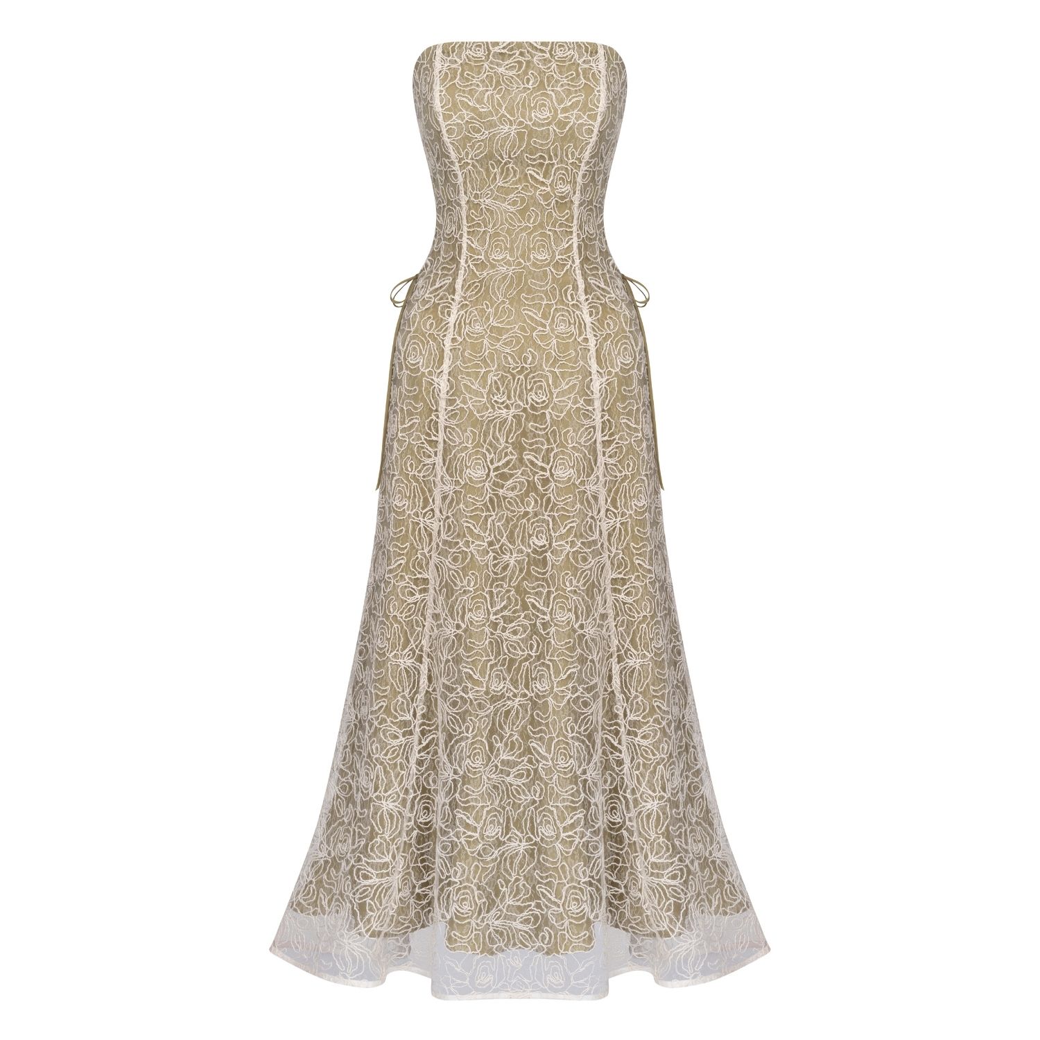 Women's White Elsava Olive Bloom Corset Dress | L