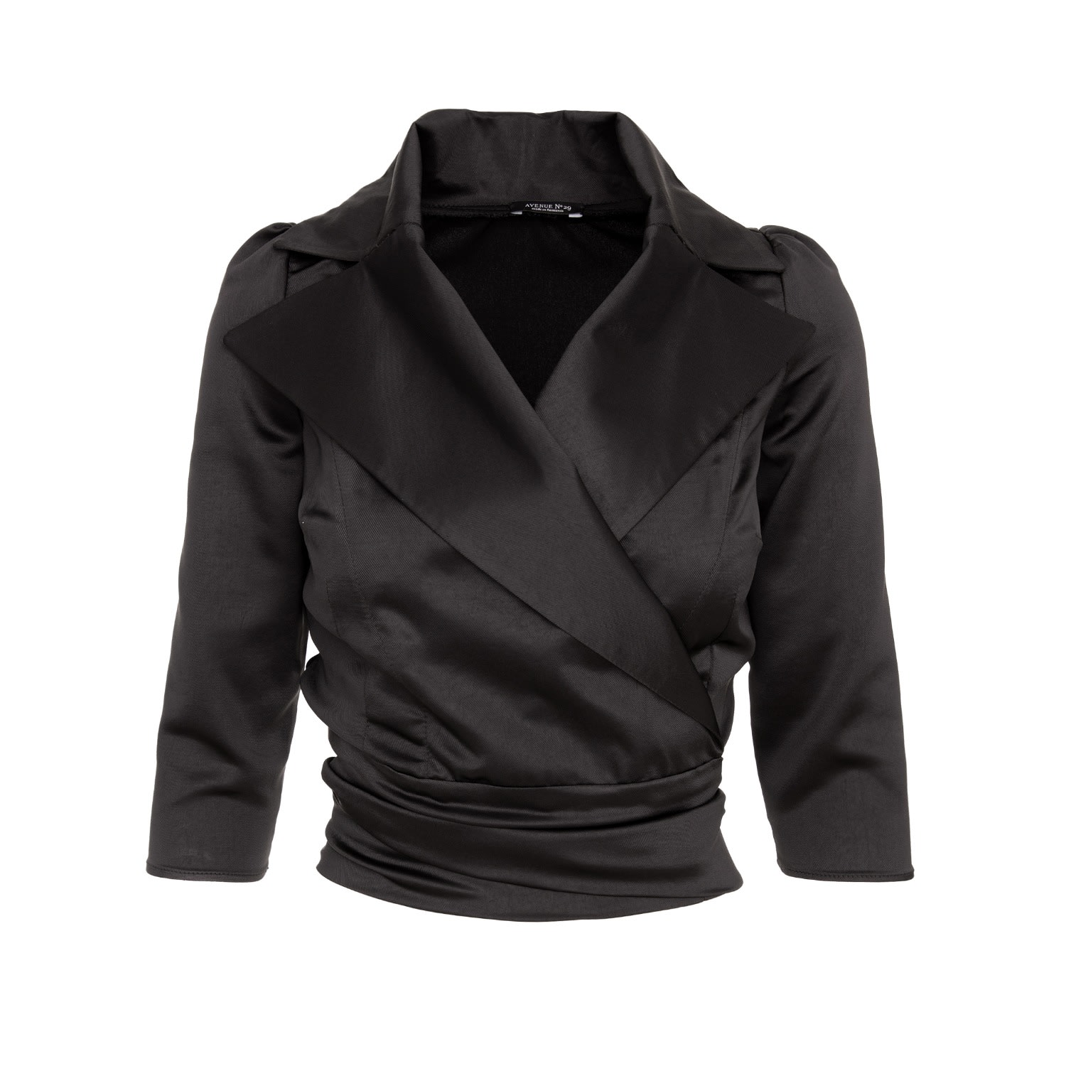 Avenue No.29 Women's Satin Lapel Wrap Blouse With Bow - Black In Black