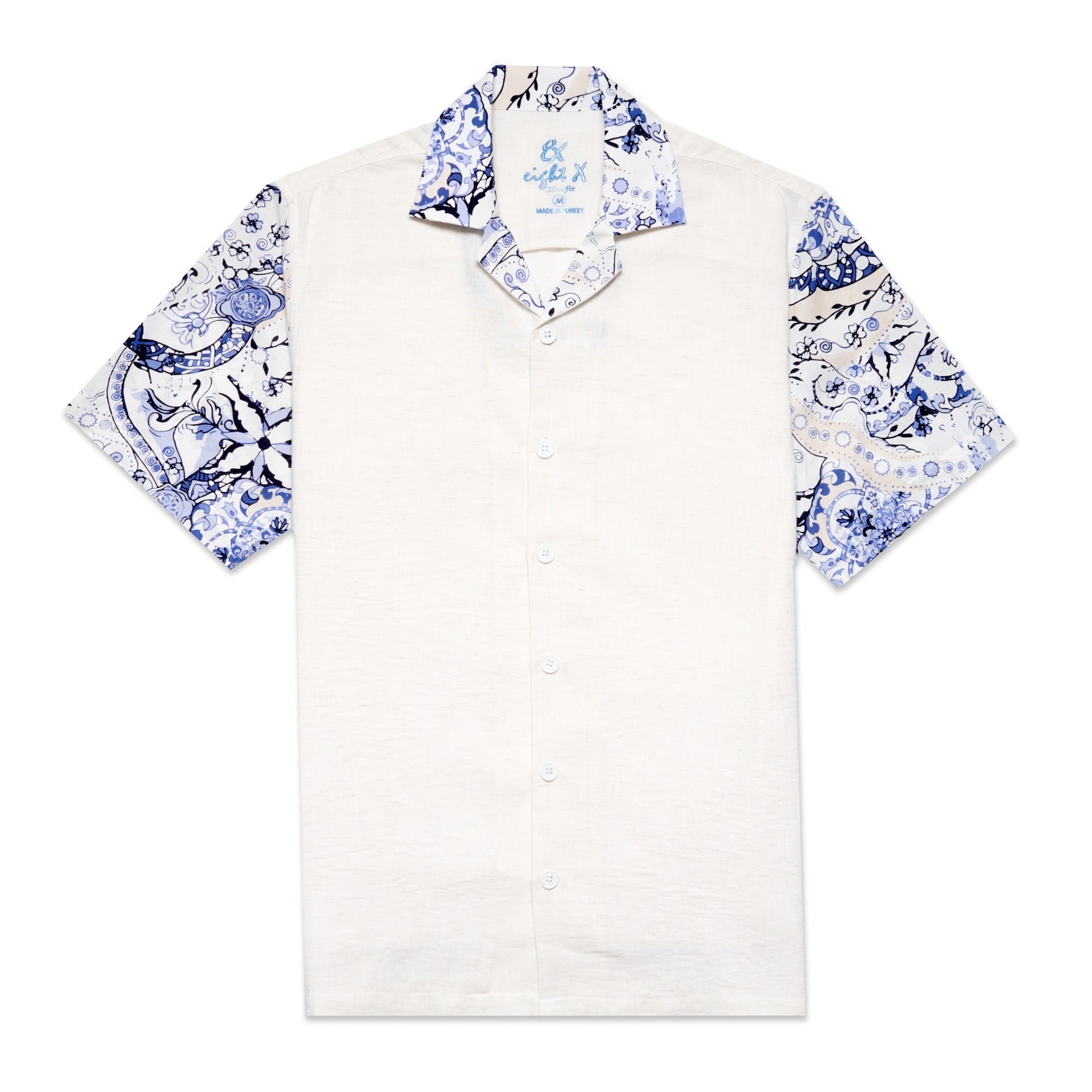 Eight X Men's Blue / White Azure Tapestry Short Sleeve Shirt + Shorts Matching Set In Blue/white