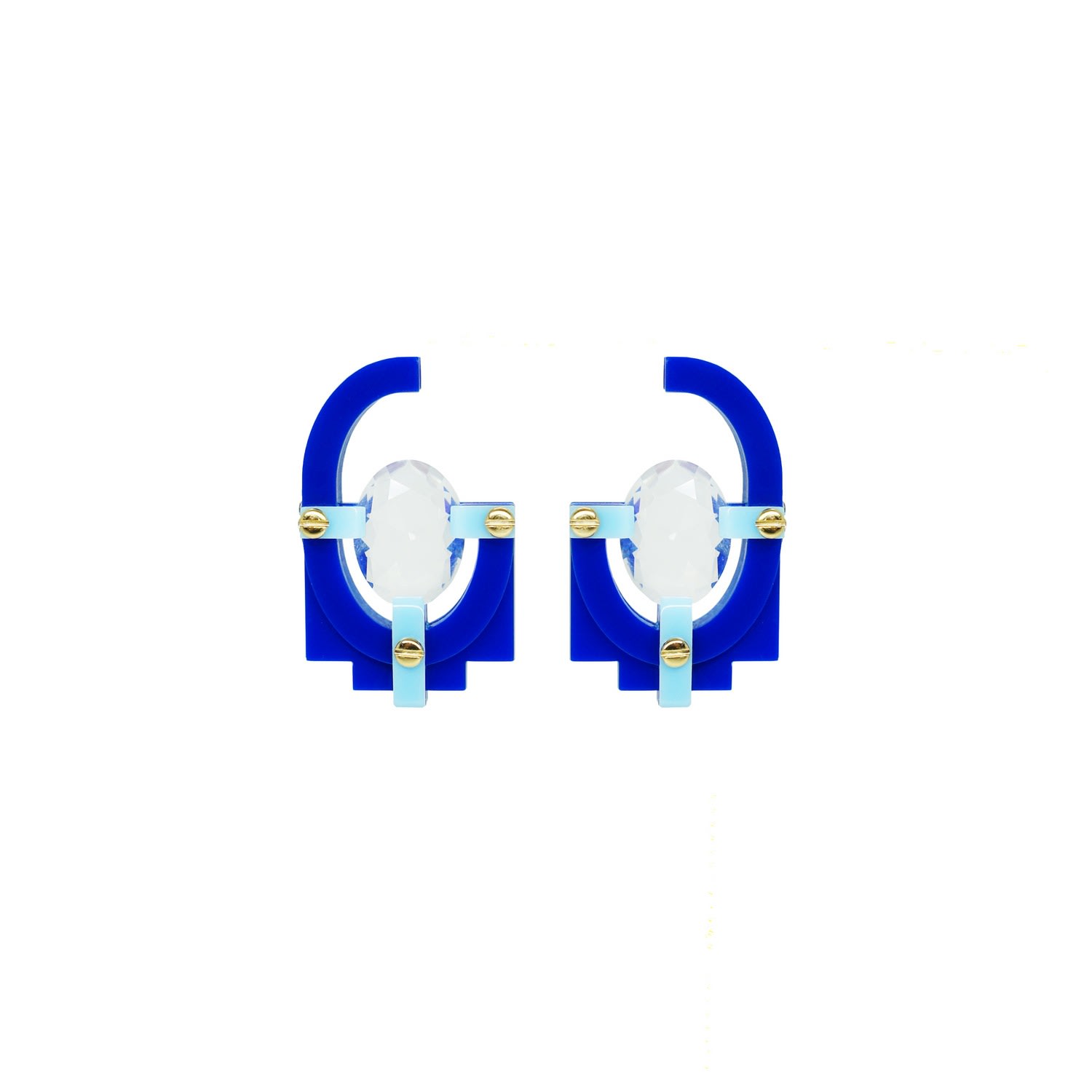 Gissa Bicalho Women's Handmade Acrylic Earring With Oval Cut Stone Blue