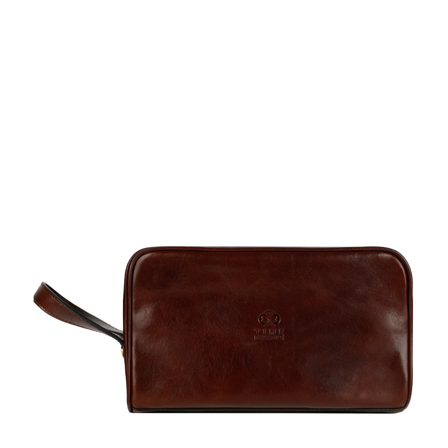 Time Resistance Womens Leather Cosmetic Bag Dopp Kit In Brown - All The Kings Men In Brown