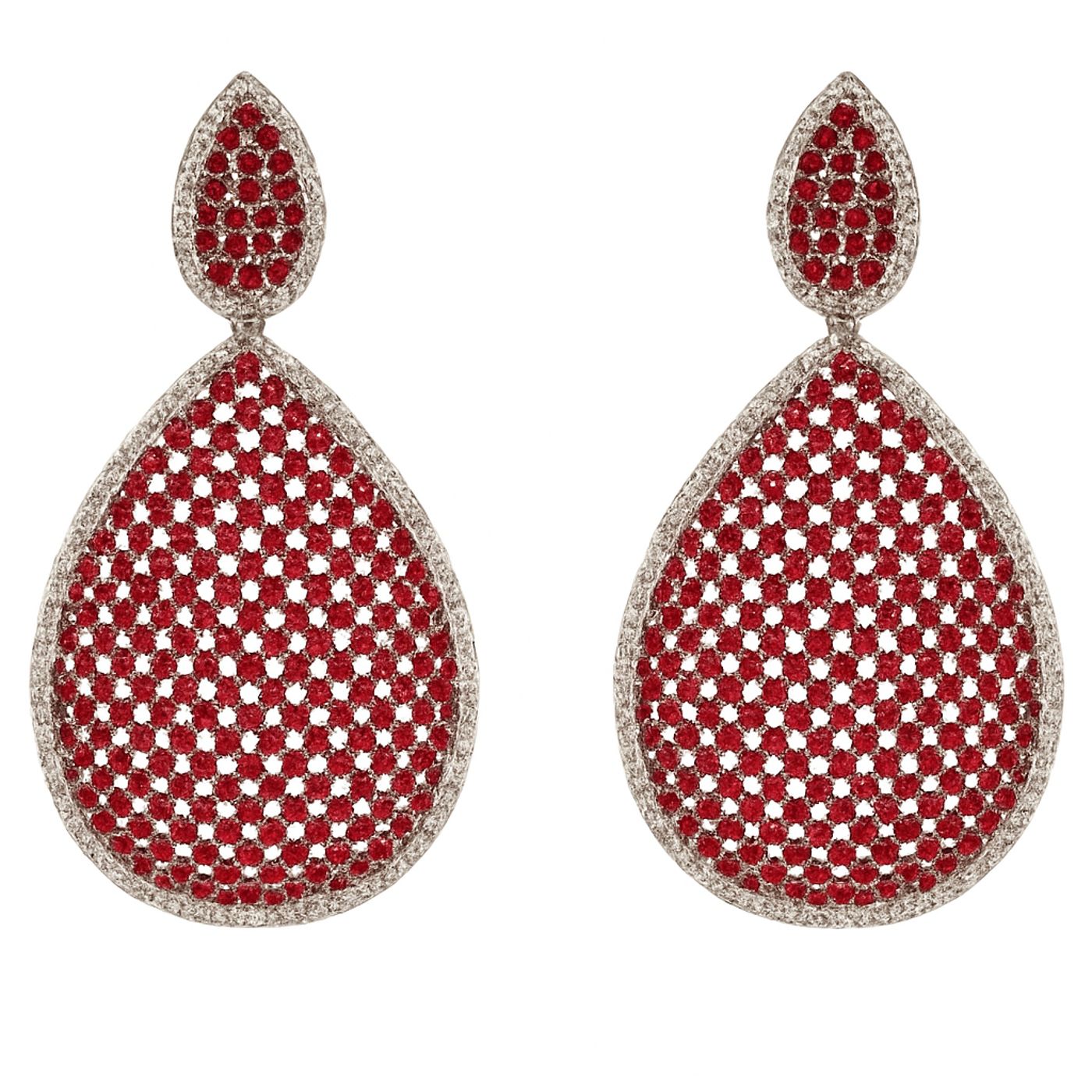 Michael Nash Jewelry Women's Red Angela Ruby And Diamond Cubic Zirconium Pierced Earrings In Red