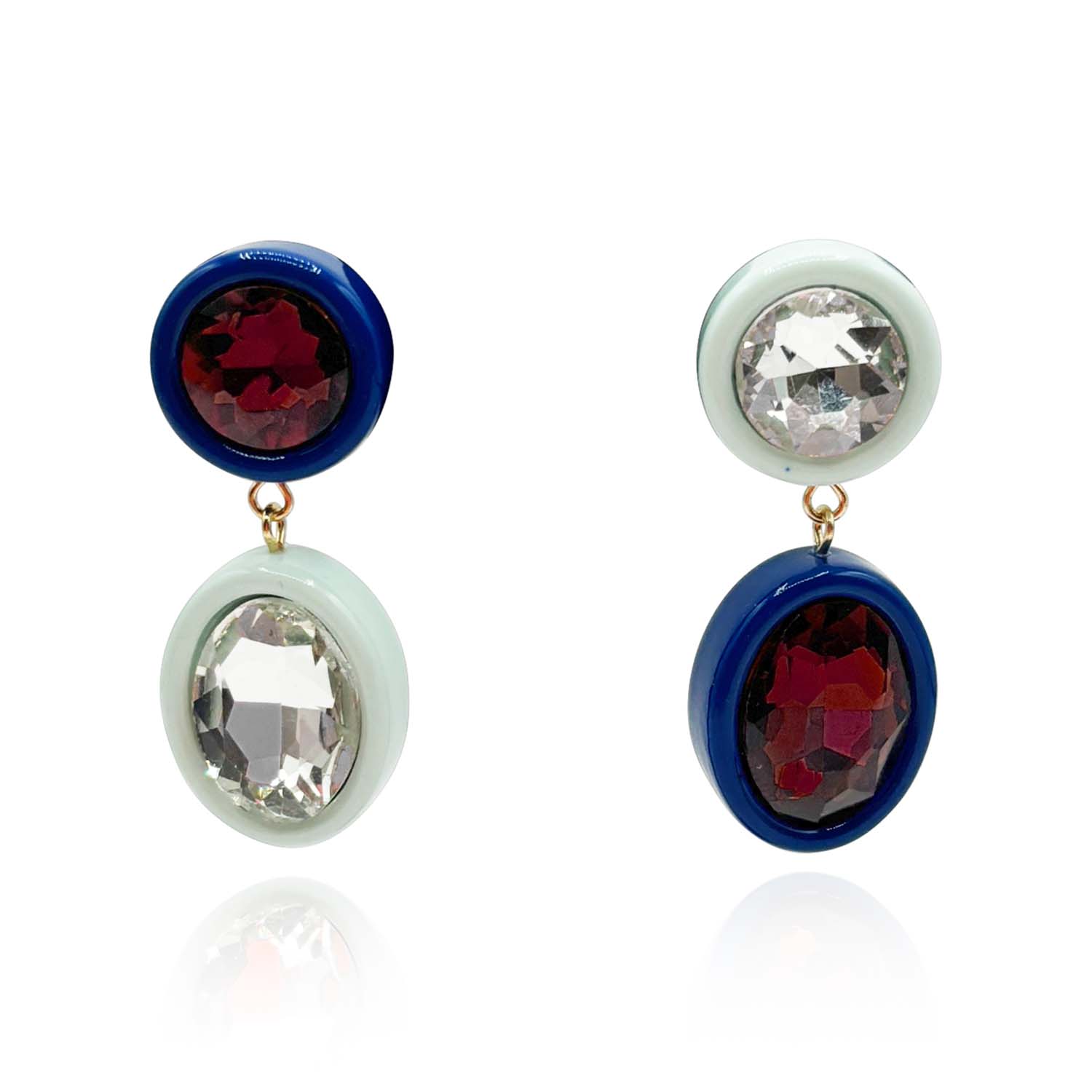 Michael Nash Jewelry Women's Blue / Brown / Neutrals Aqua And Navy Resin Drop Earrings With Crystal And Dark Topaz