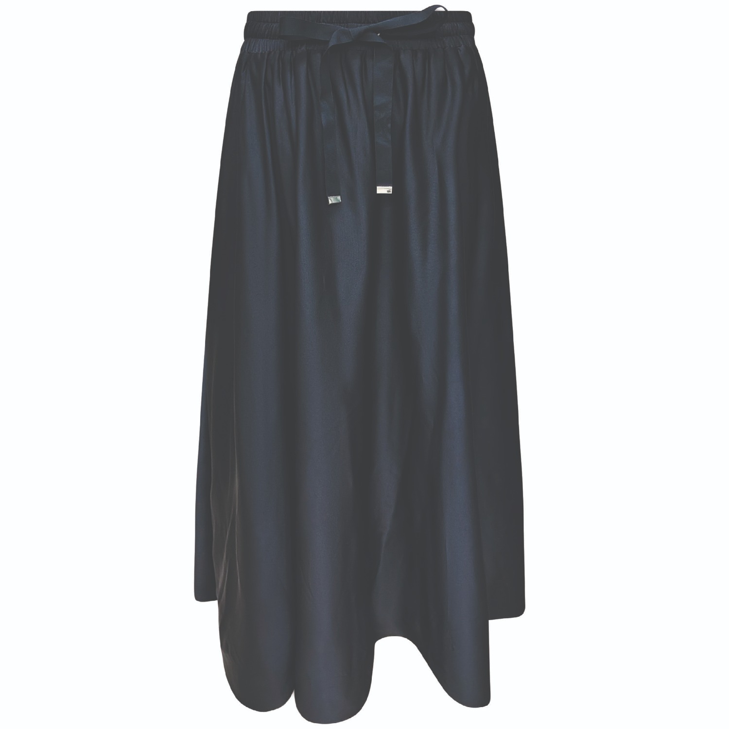 Roch Perel Women's Black / Gold Black Satin Midi Pulley Skirt In Blue