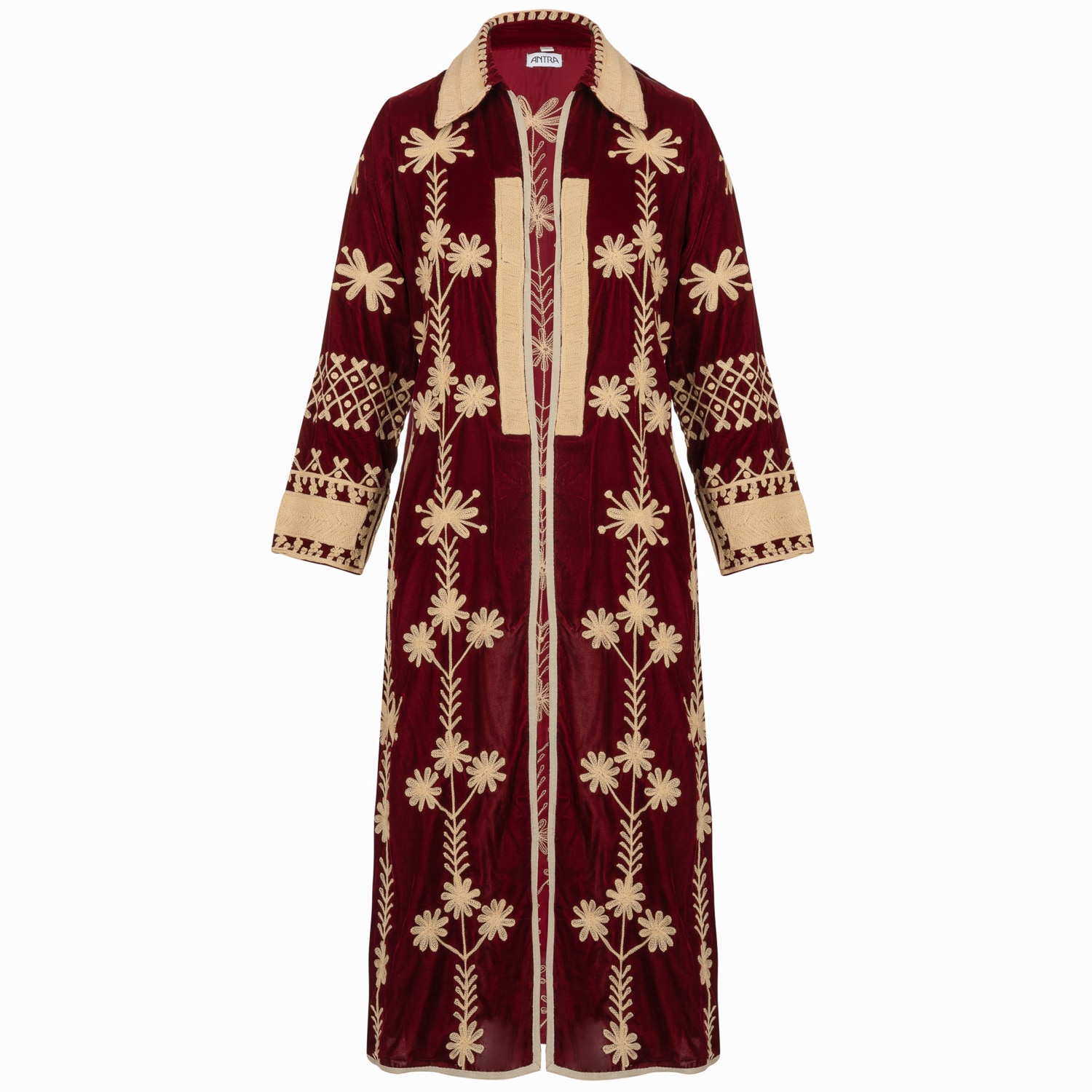 Women's Red Suki Claret Silk Velvet Coat | XXL | Antra Designs