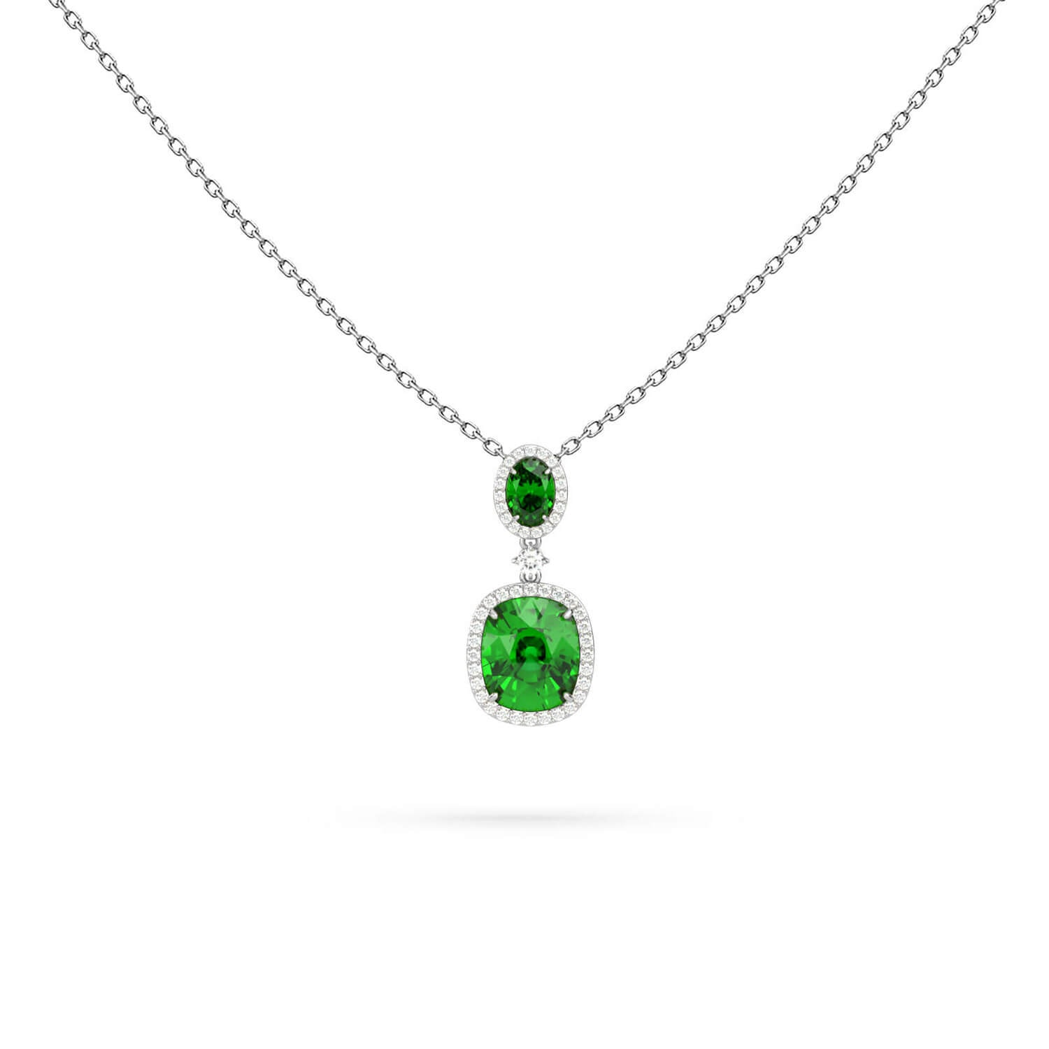 Women’s Necklace Katherine Middleton 18K White Gold, Diamonds And Precious Stones Emerald Aquae Jewels