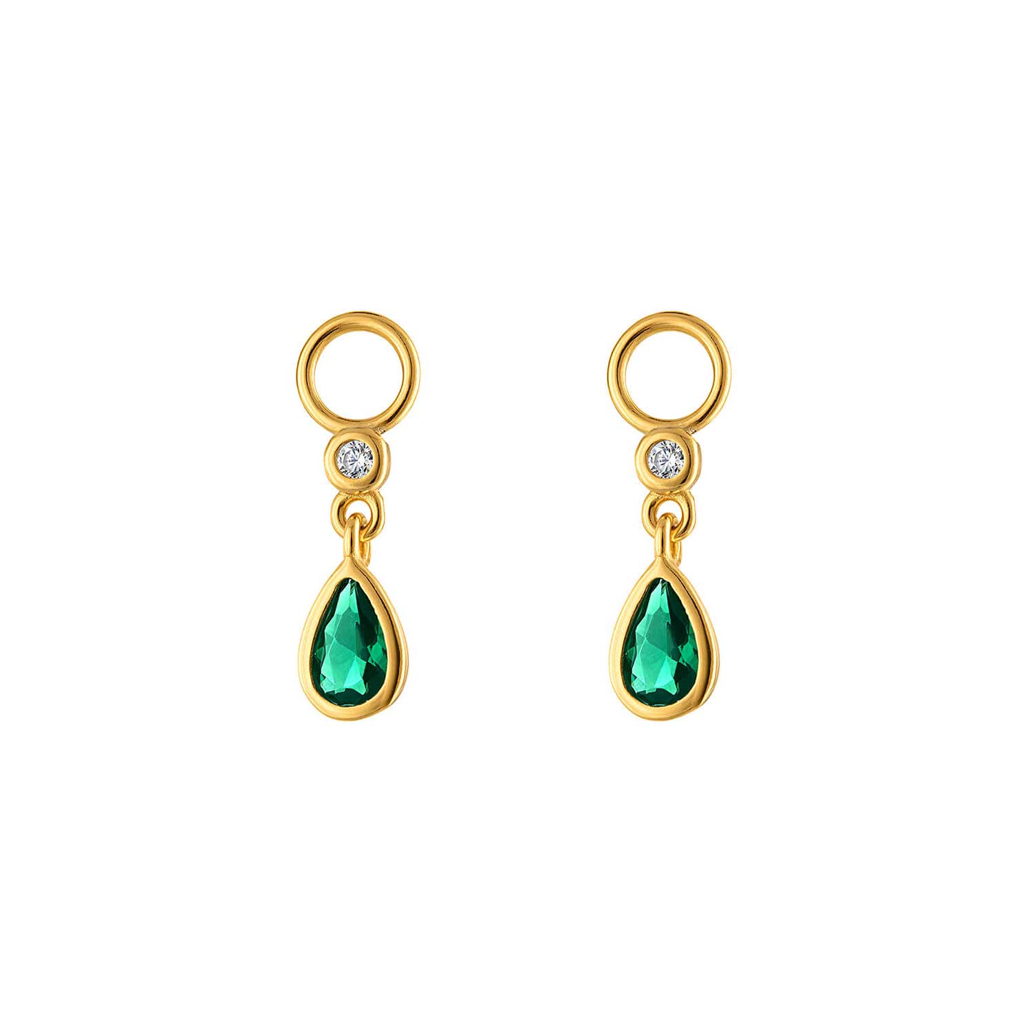 Outofoffice Women's Gold Green Teardrop Charm Huggie