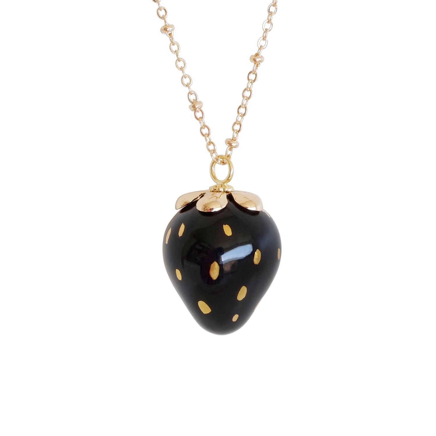 Women’s Black / Gold Golden Black Porcelain Strawberry Necklace Poporcelain