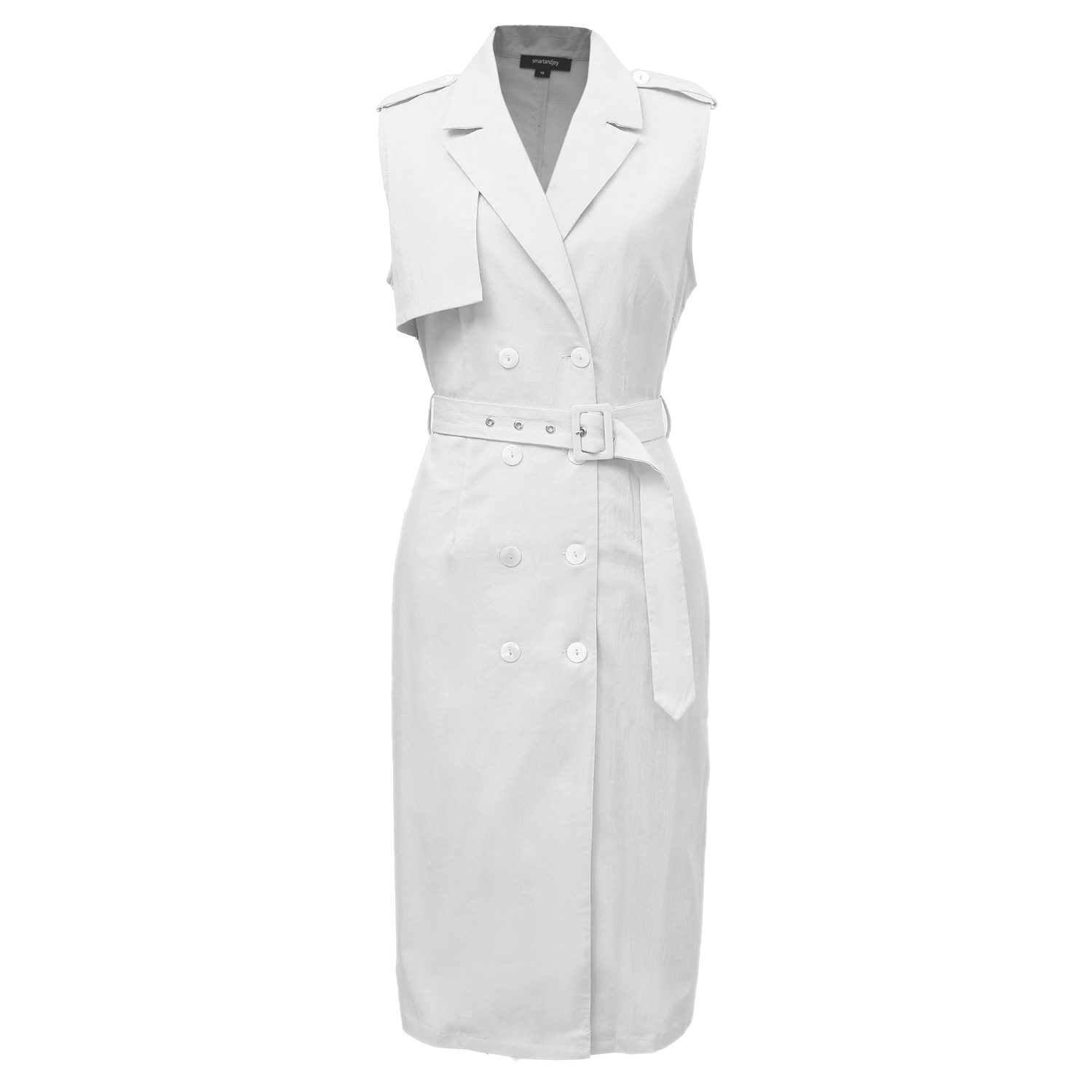 Double Breasted Trench Style Sleeveless Dress - White