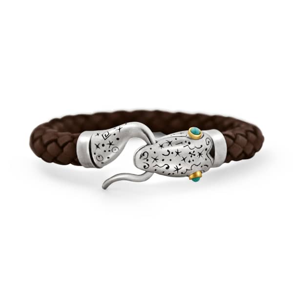 Gucci Snake Leather Bracelet In Silver 18kt Gold And Turqoise In Leather