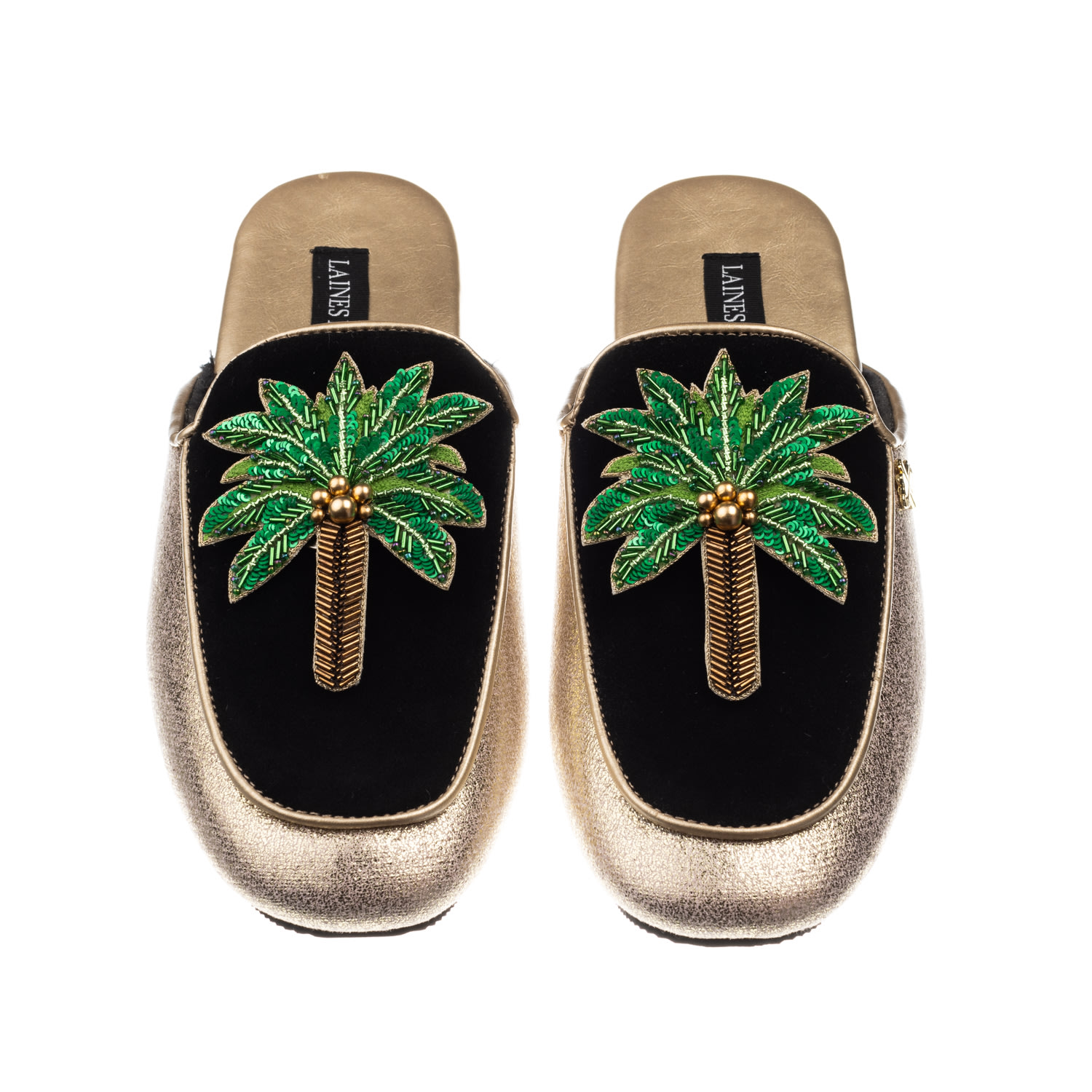 Laines London Women's Black / Gold Classic Mules With Double Palm Tree Brooches - Black & Gold In Black/gold