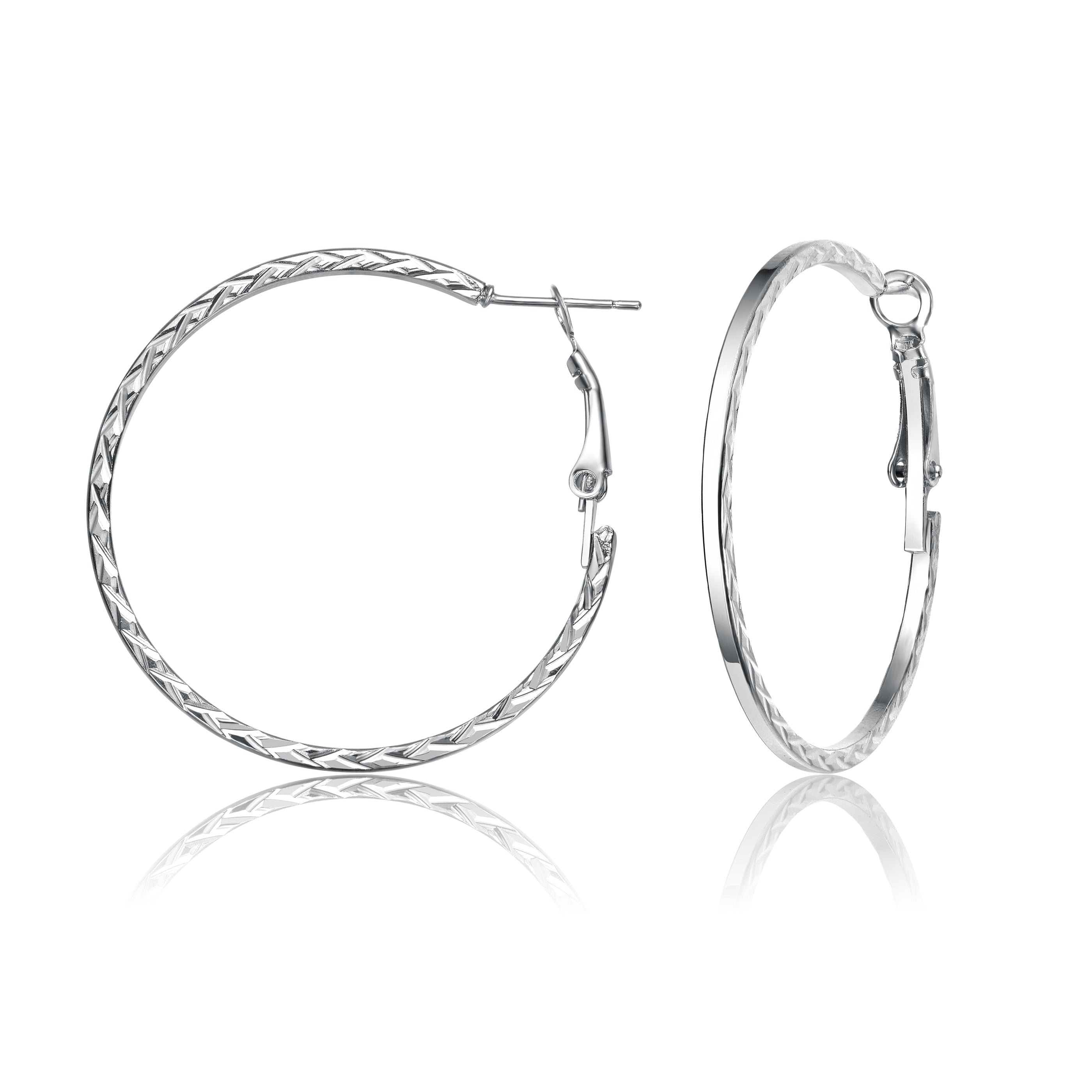 Genevive Jewelry Women's Rachel Glauber White Gold Plated Textured Rope Round Hoop Earrings In White