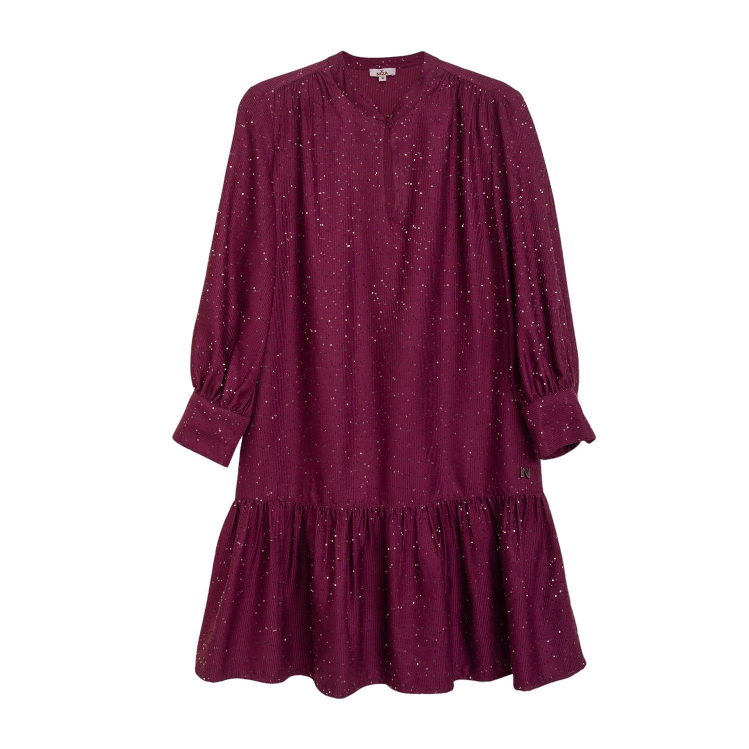 Niza Women's Red Short Dress With Sequin Ruffle In Red