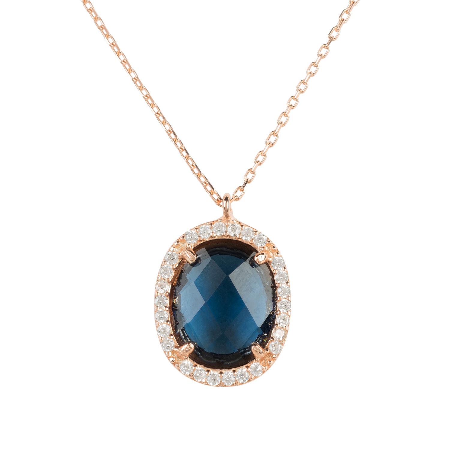 Women’s Blue / Rose Gold Beatrice Oval Gemstone Pendant Necklace Rose Gold Sapphire Hydro Latelita