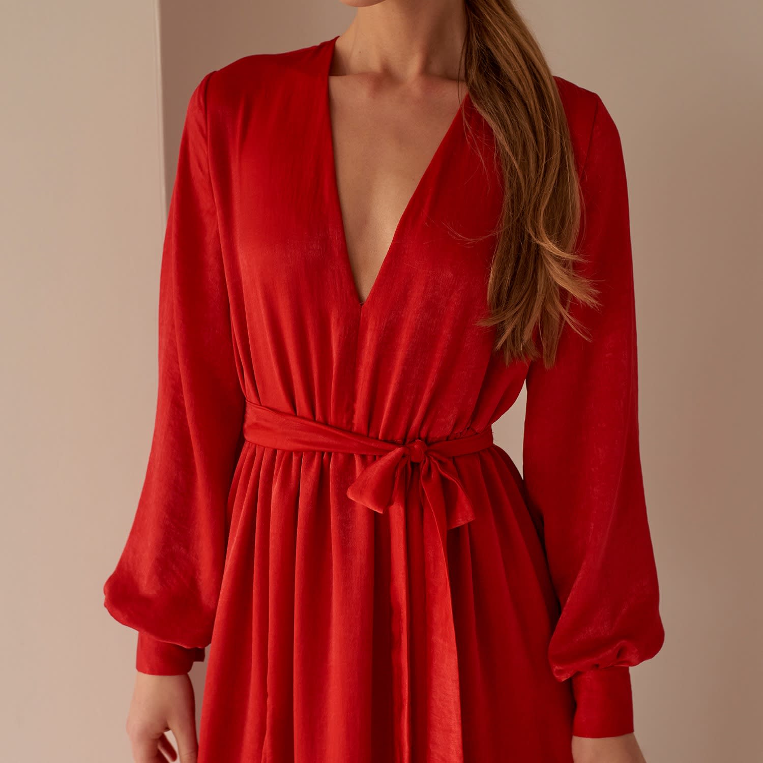 Women's Red Maxi Dress - V-neck - 3 Sizes from Apollo Box