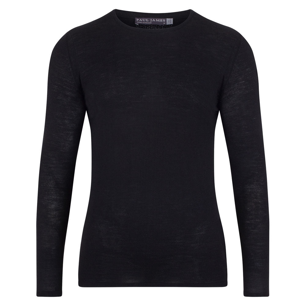 Paul James Knitwear Women's Mens Midweight Merino Activewear Base Layer Zeus Top - Black In Black