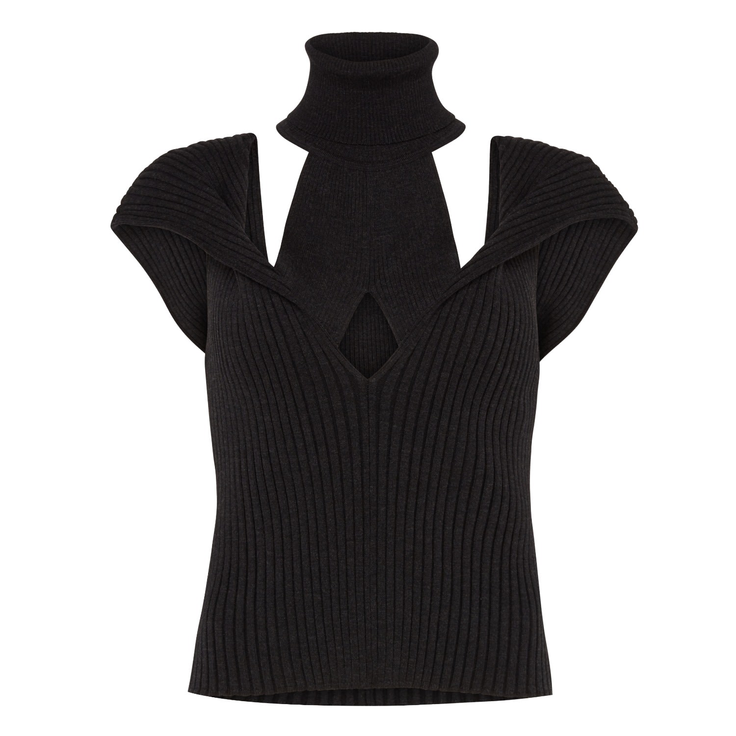 Women’s Black Yuma Sleeveless Ribbed Knit Roll Neck Top Medium Les Friday