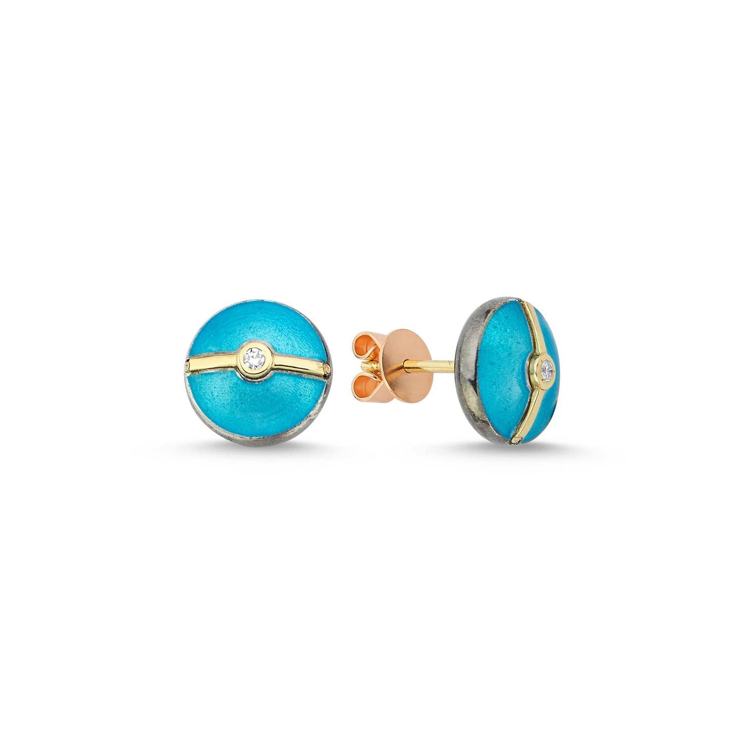 Ecce | Artisan Diamonds Women's Blue Enamelled Mini Multi Diamond Buttons 14k Yellow Gold Earring - Turquoise In Blue