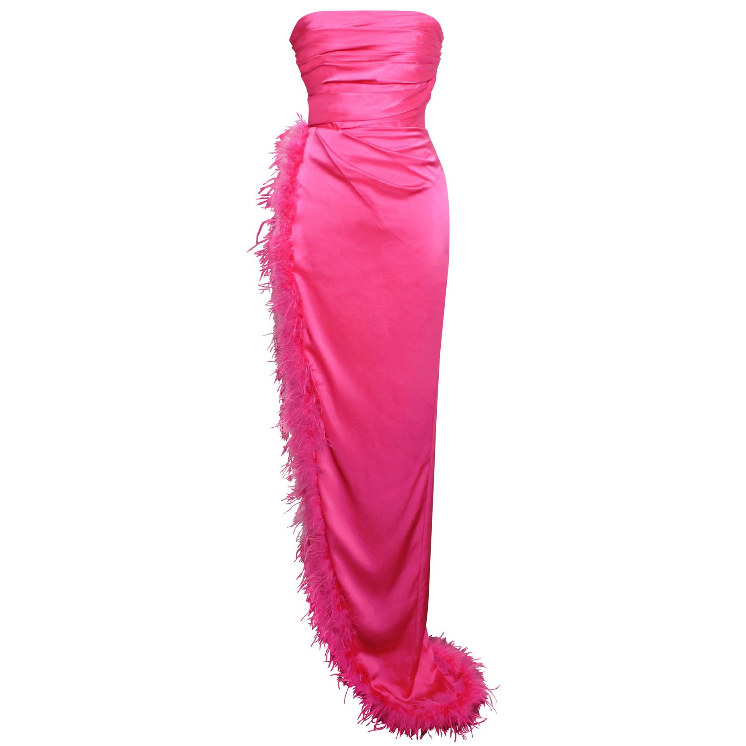 Miss Circle New York Women's Pink / Purple Perrin Fuchsia Pink Feather Dress High Slit Gown