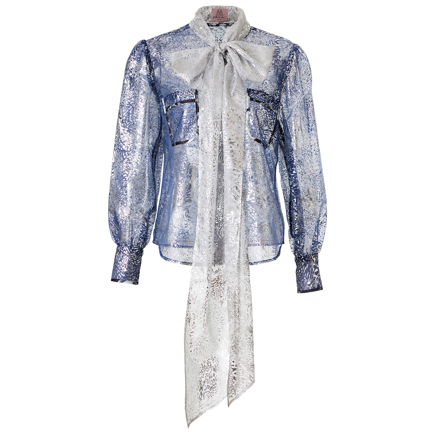 By Moumi Women's Blue / Silver / Grey Bow Shirt Silver Navy In Blue/silver/grey