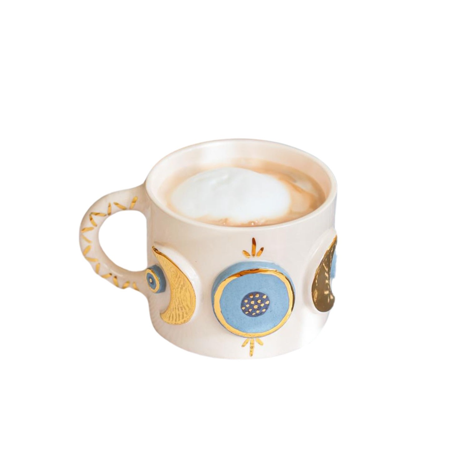 Anatoliacraft Blue / Yellow / Orange Handmade Moon Phases Ceramic Mug