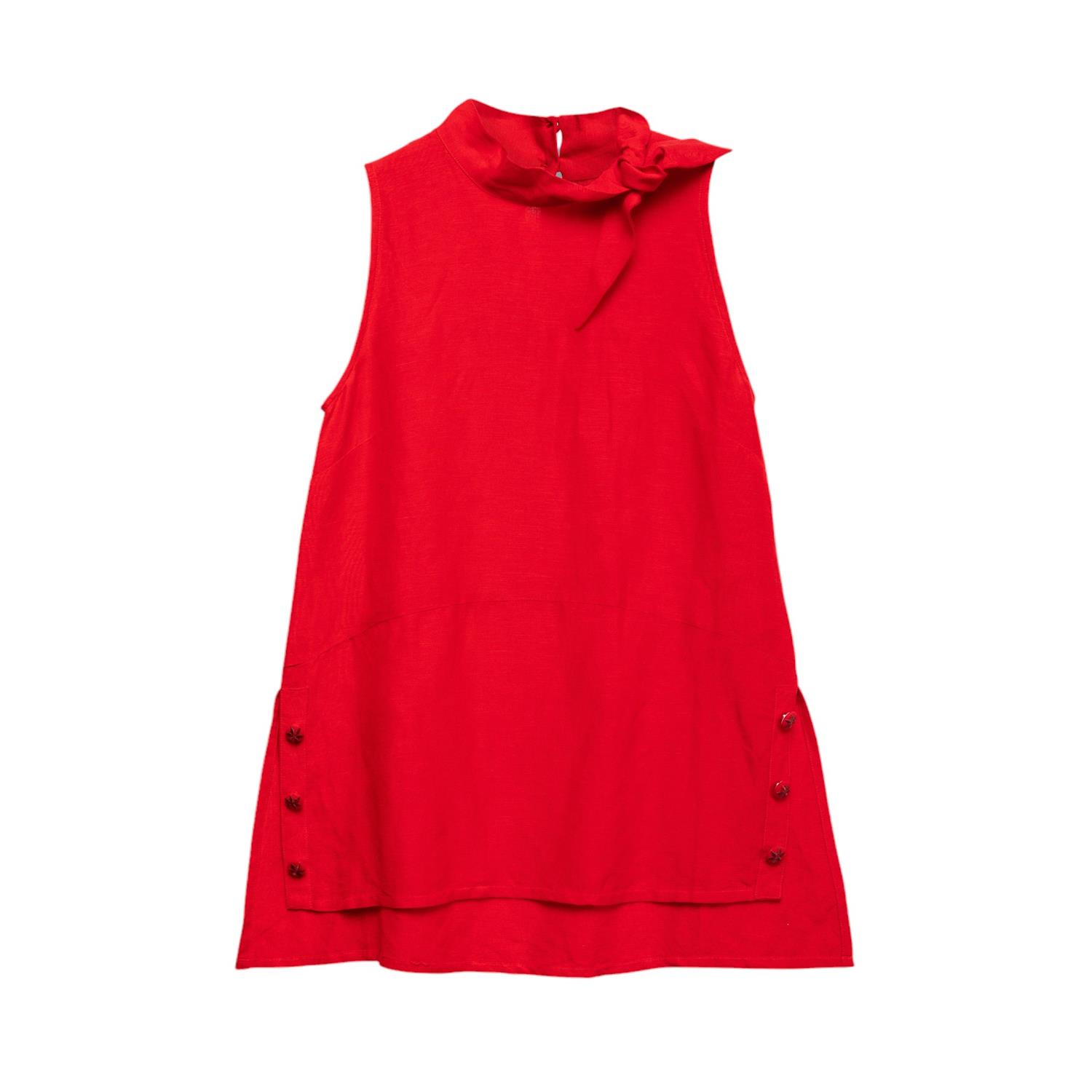 Women’s Knotted Sleeveless Linen Blouse Red Medium Niza