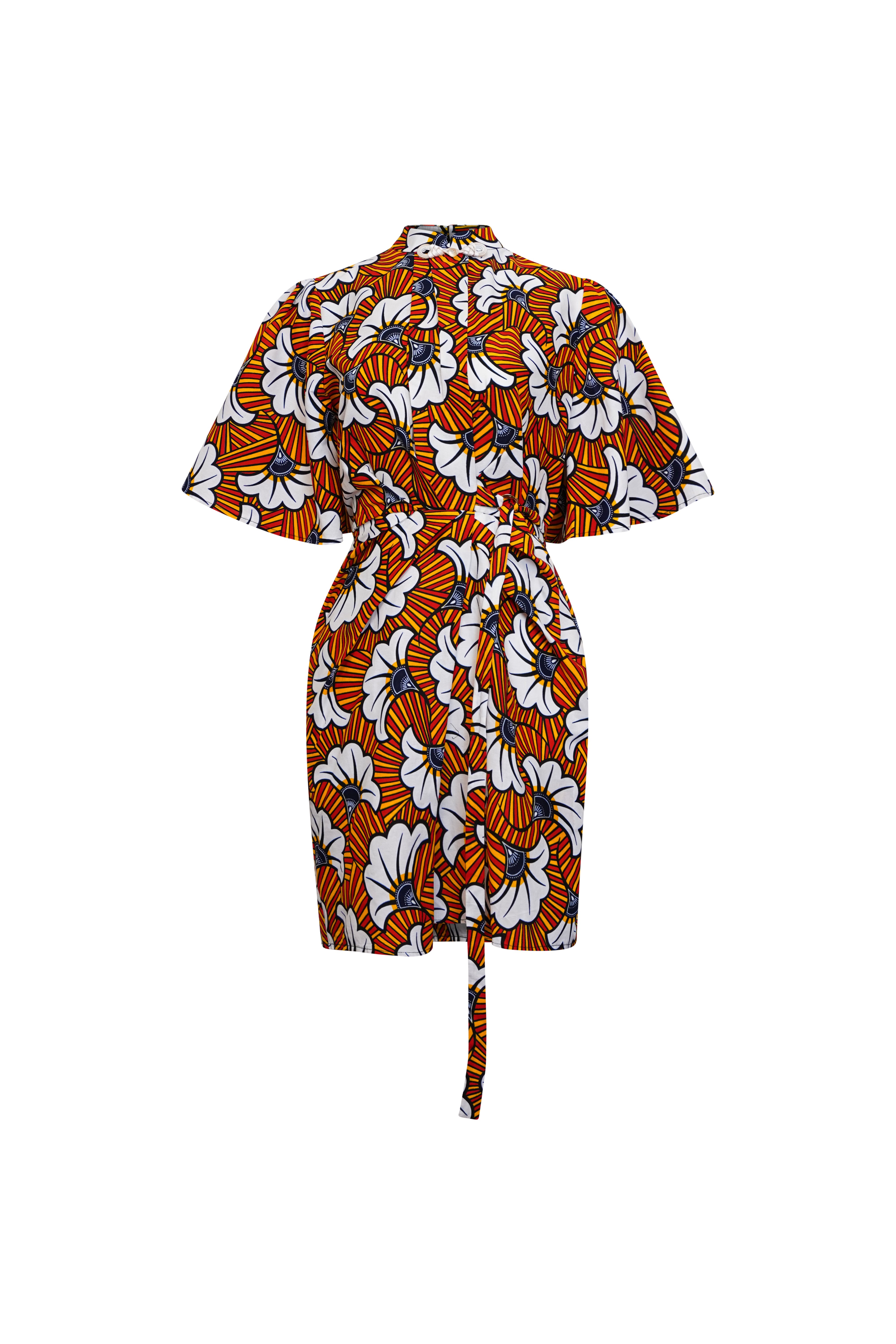 Women’s Gold / White / Brown Adaku Cheongsam Dress - White & Orange Rolls Royce African Ankara Wax Cotton Print Large Oliveankara