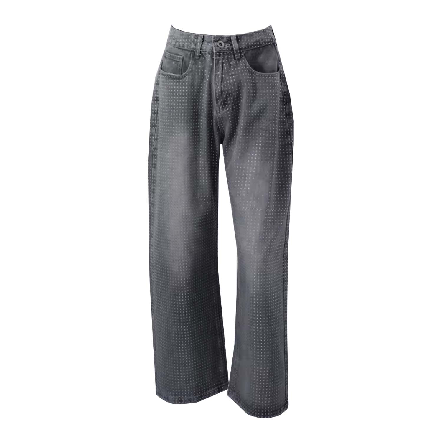 Chanel Joan Elkayam Women's Grey Crystal Embellished Wide Leg Jeans
