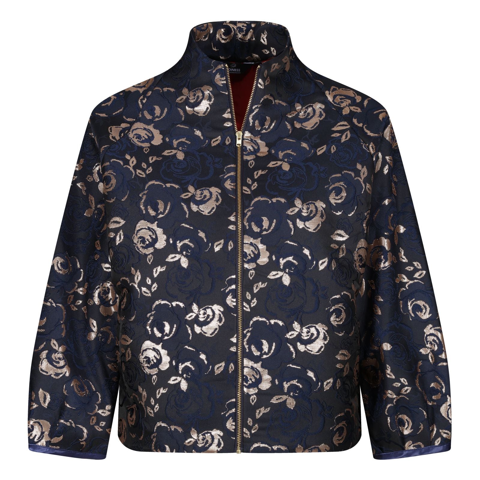 Women’s Gold / Black / Blue Gold And Navy Blue Flowery Jacket Medium Lioness by Tf