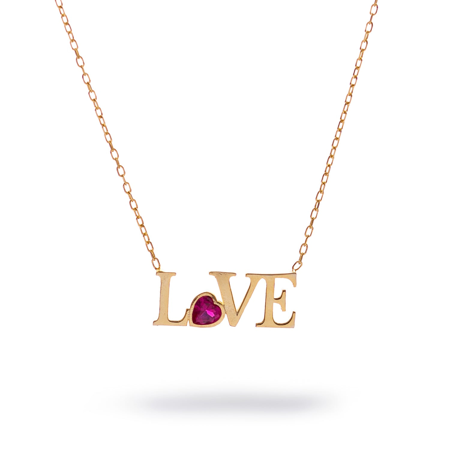 Ebru Jewelry Women's Gold / Red Ruby Love Letter Gold Necklace - Red In Gold