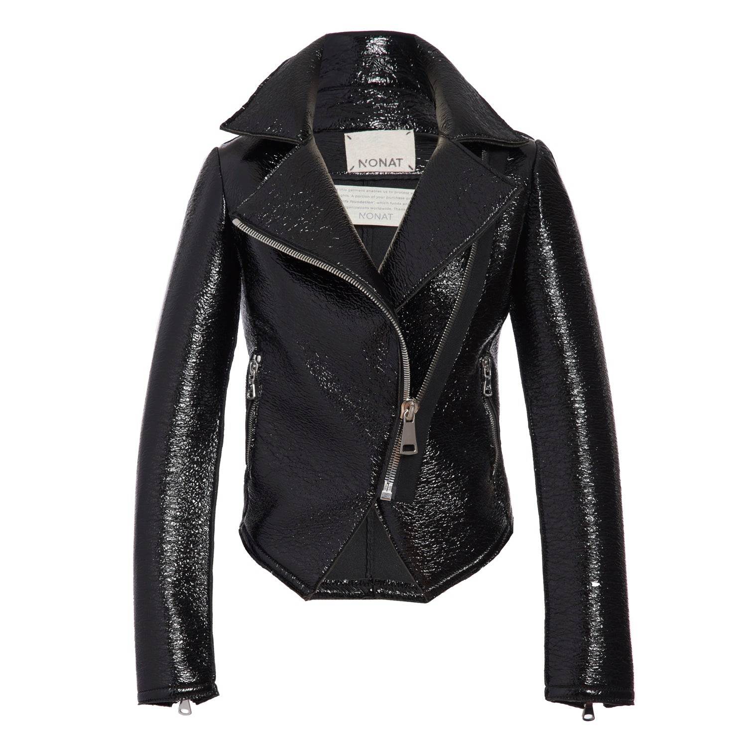 N'onat Women's Black Metro Vegan Leather Biker Jacket