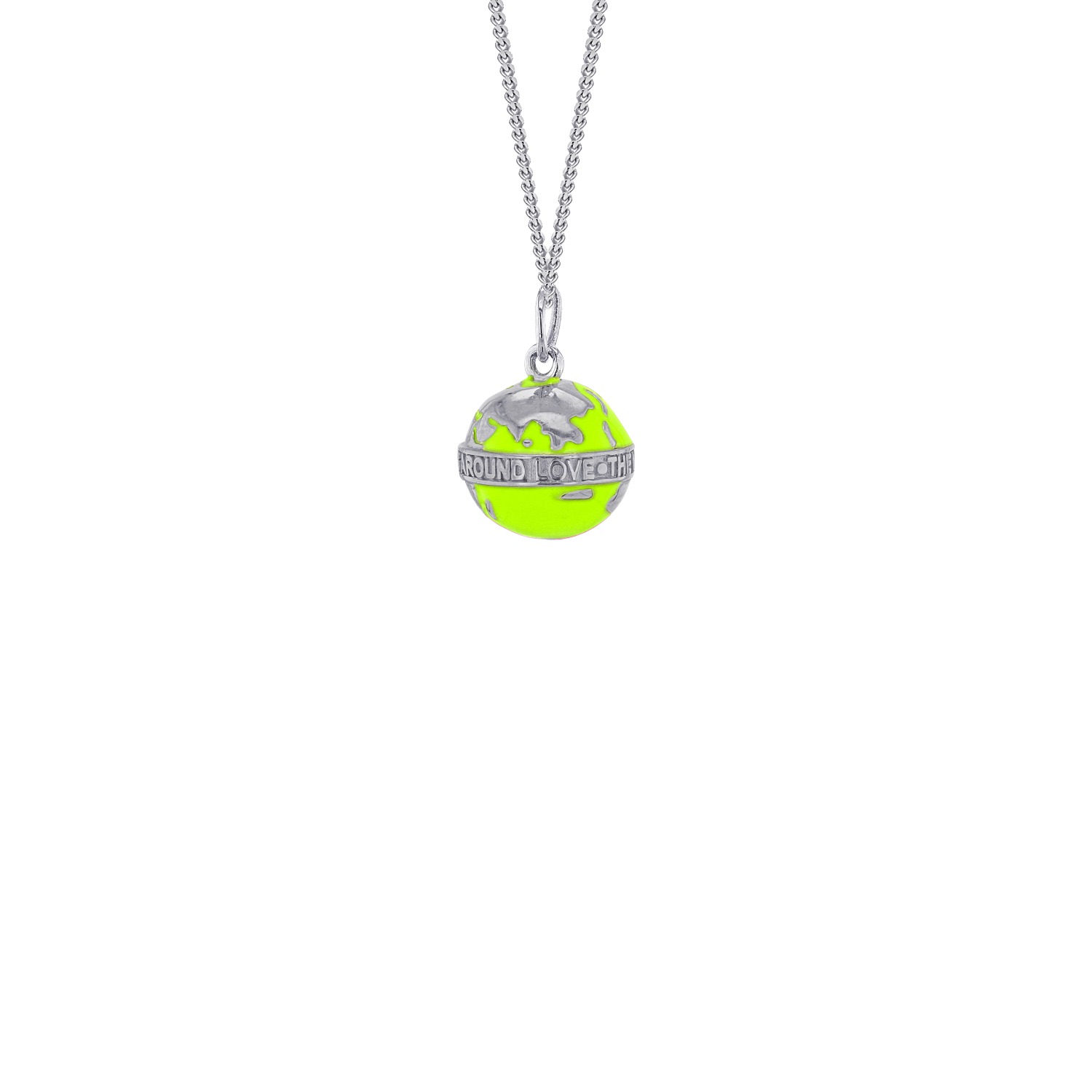 True Rocks Men's Green / Silver Mini Globe Pendant In Neon Lime Green & Sterling Silver In Multi