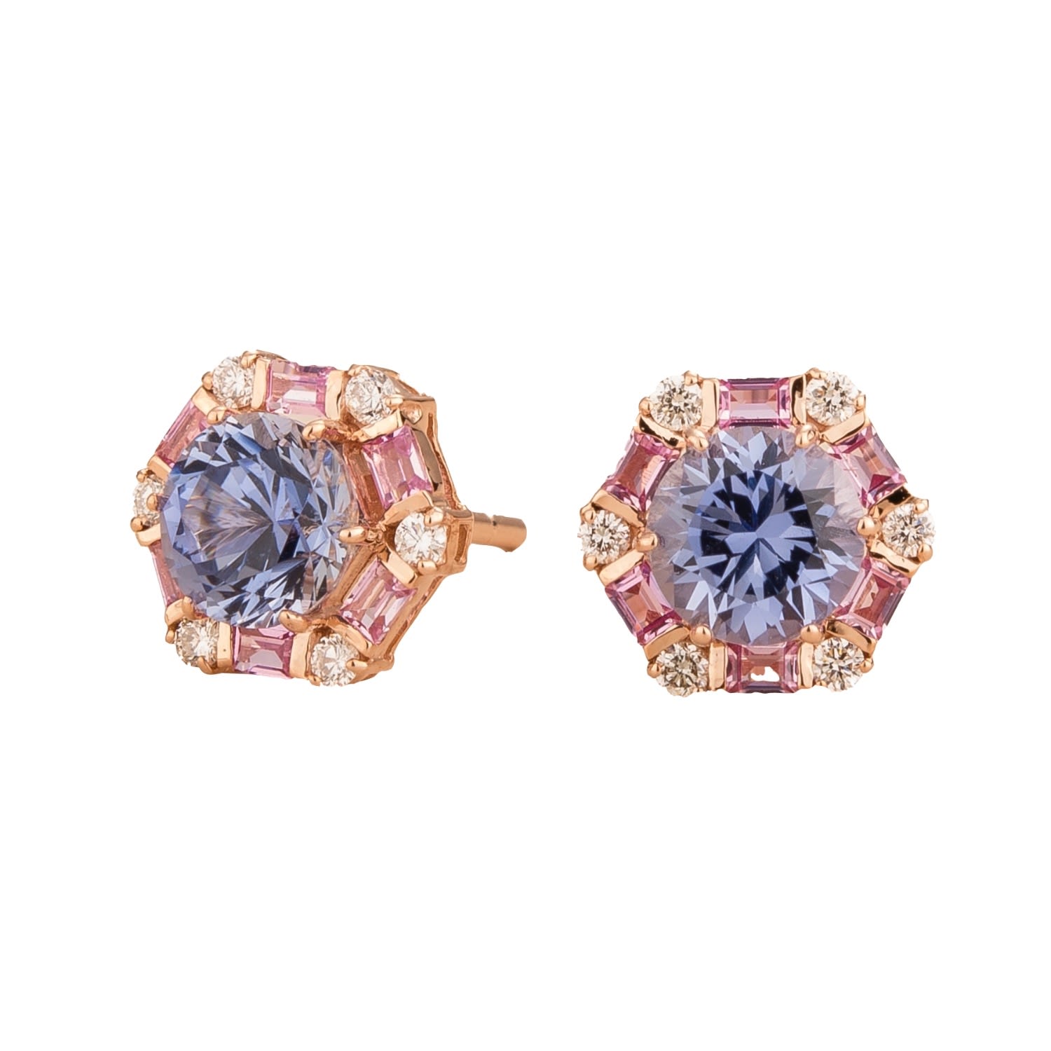 Women’s Blue / Pink / Purple Melba Rose Gold Earrings Ceylon Blue Sapphires, Pink Sapphire & Diamond Juvetti