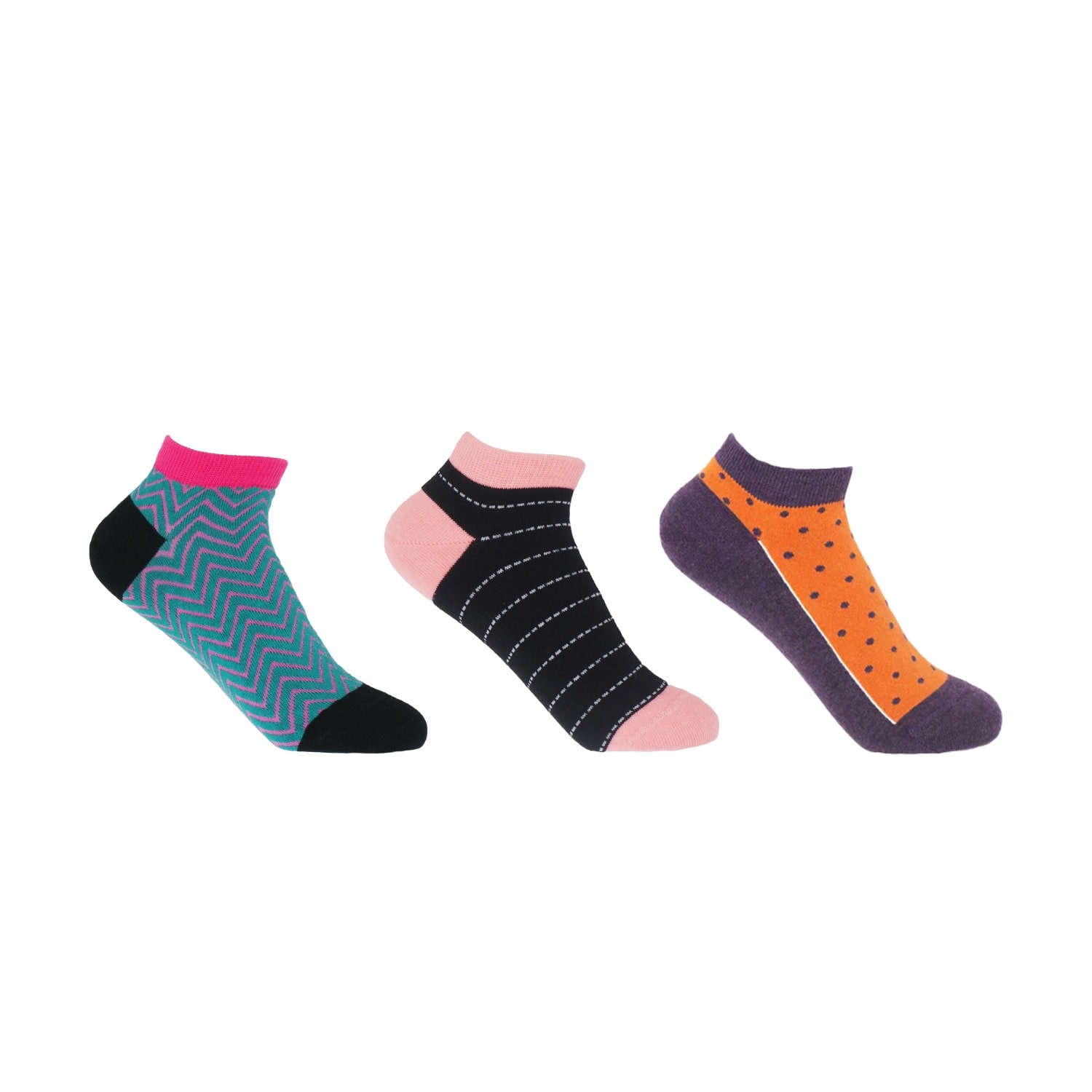 Peper Harow - Made In England Women's Trainer Socks Bundle - Zigzag, Dash, Polka In Multi