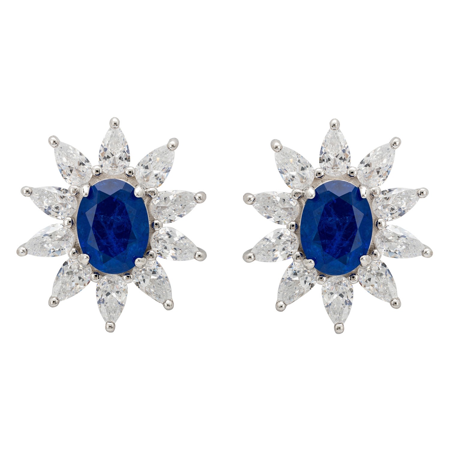 Women’s Blue / Silver / White Daisy Gemstone Stud Earrings Sapphire Silver Latelita