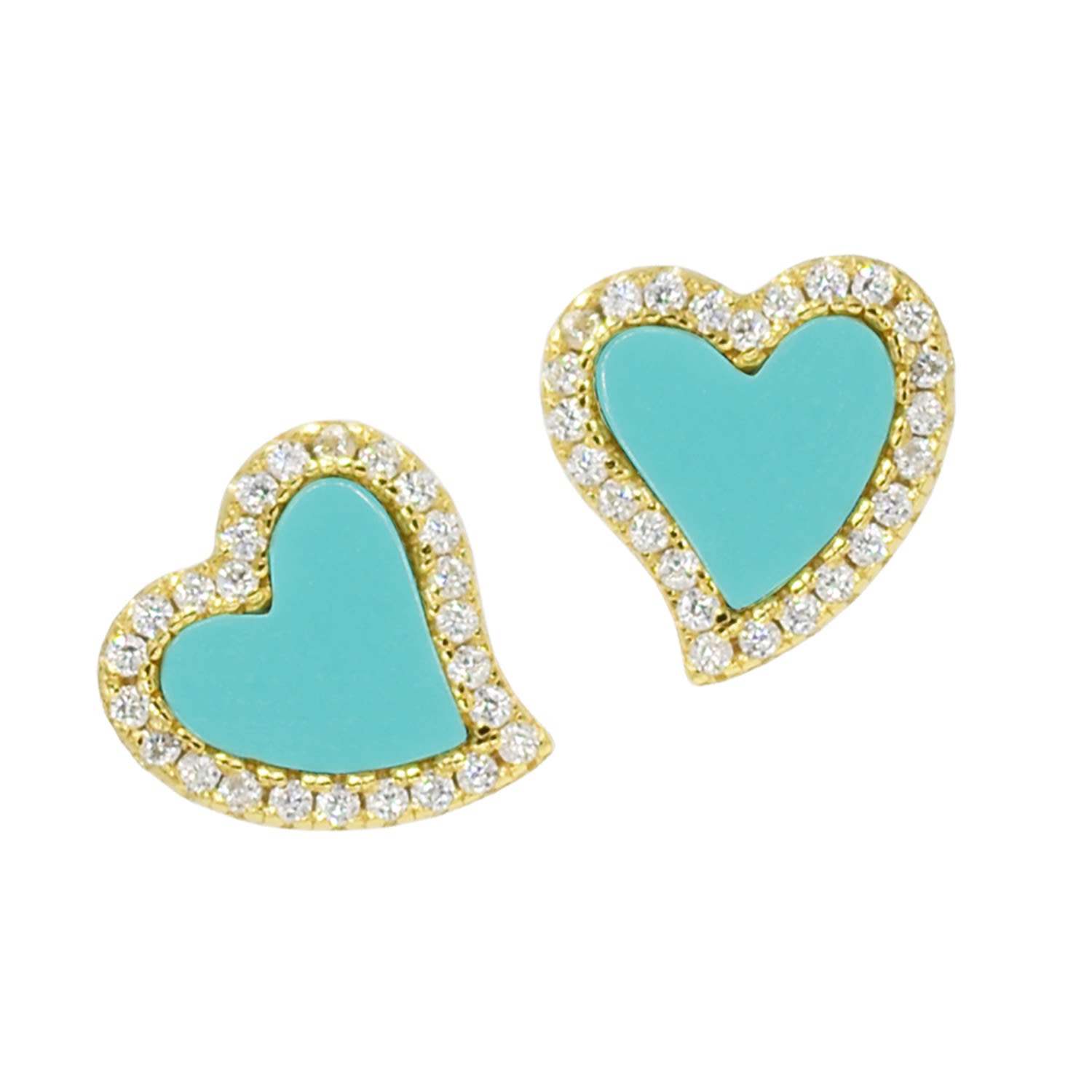 Kamaria Women's Blue Turquoise Amore Heart Stud Earrings In Gold