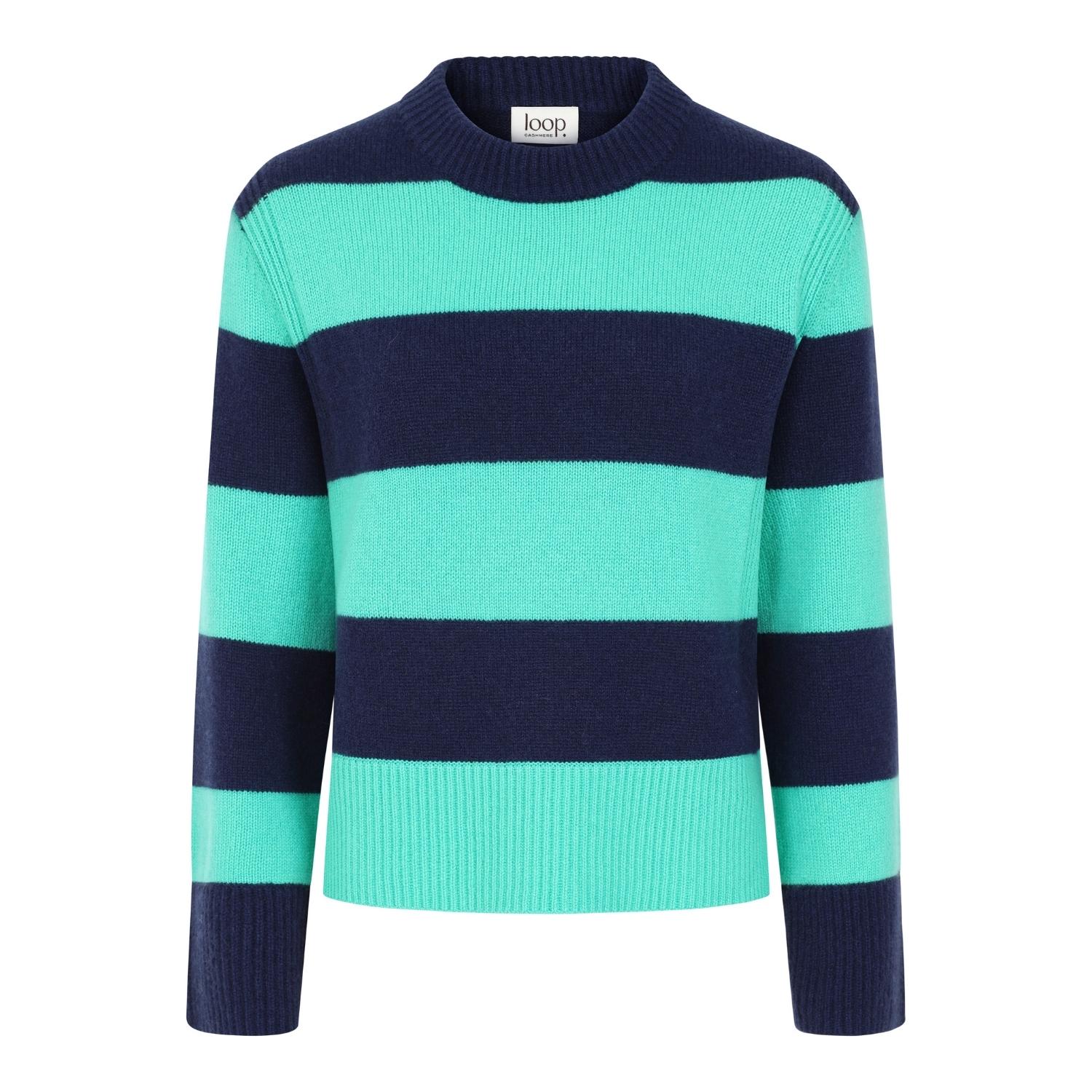 Women’s Cropped Cashmere Sweatshirt In Blue Stripe Small Loop Cashmere