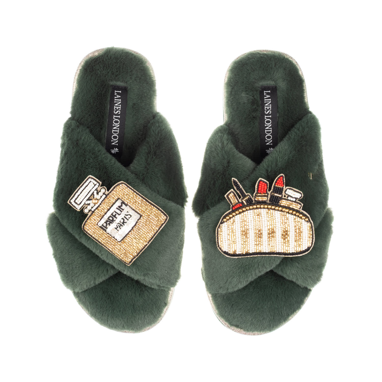 Laines London Women's Gold / Green Classic Laines Slippers With Beauty Bag & Perfume Brooches - Limited Edition Gr In Green
