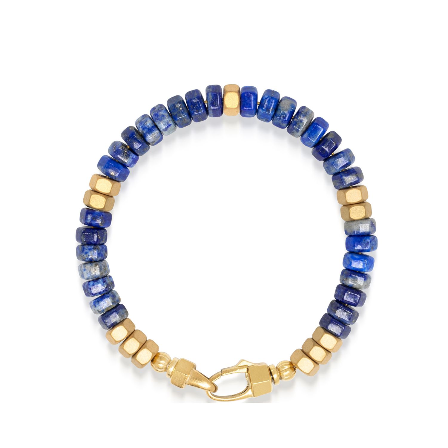 Nialaya Blue / Gold Men's Hexagon Beaded Bracelet With Blue Lapis And Gold